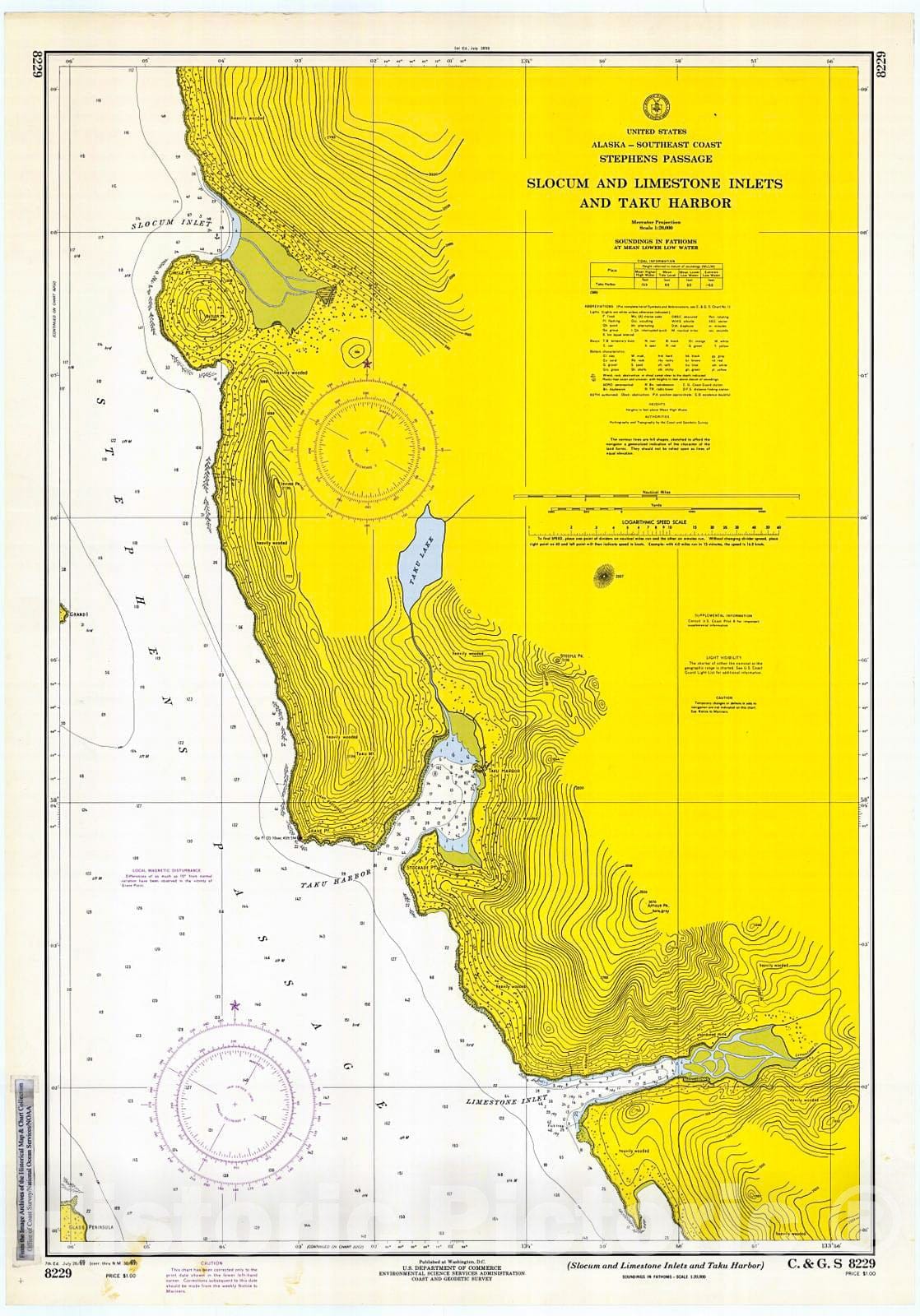Historic Nautical Map - Slocum And Limestone Inlets And Taku Harbor, 1969 NOAA Chart - Alaska (AK) - Vintage Wall Art