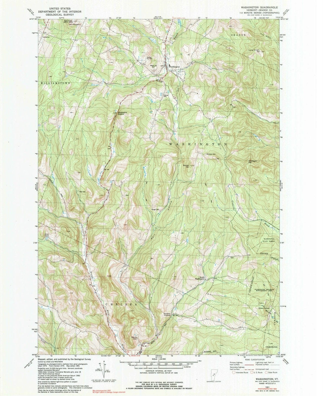 1981 Washington, VT - Vermont - USGS Topographic Map