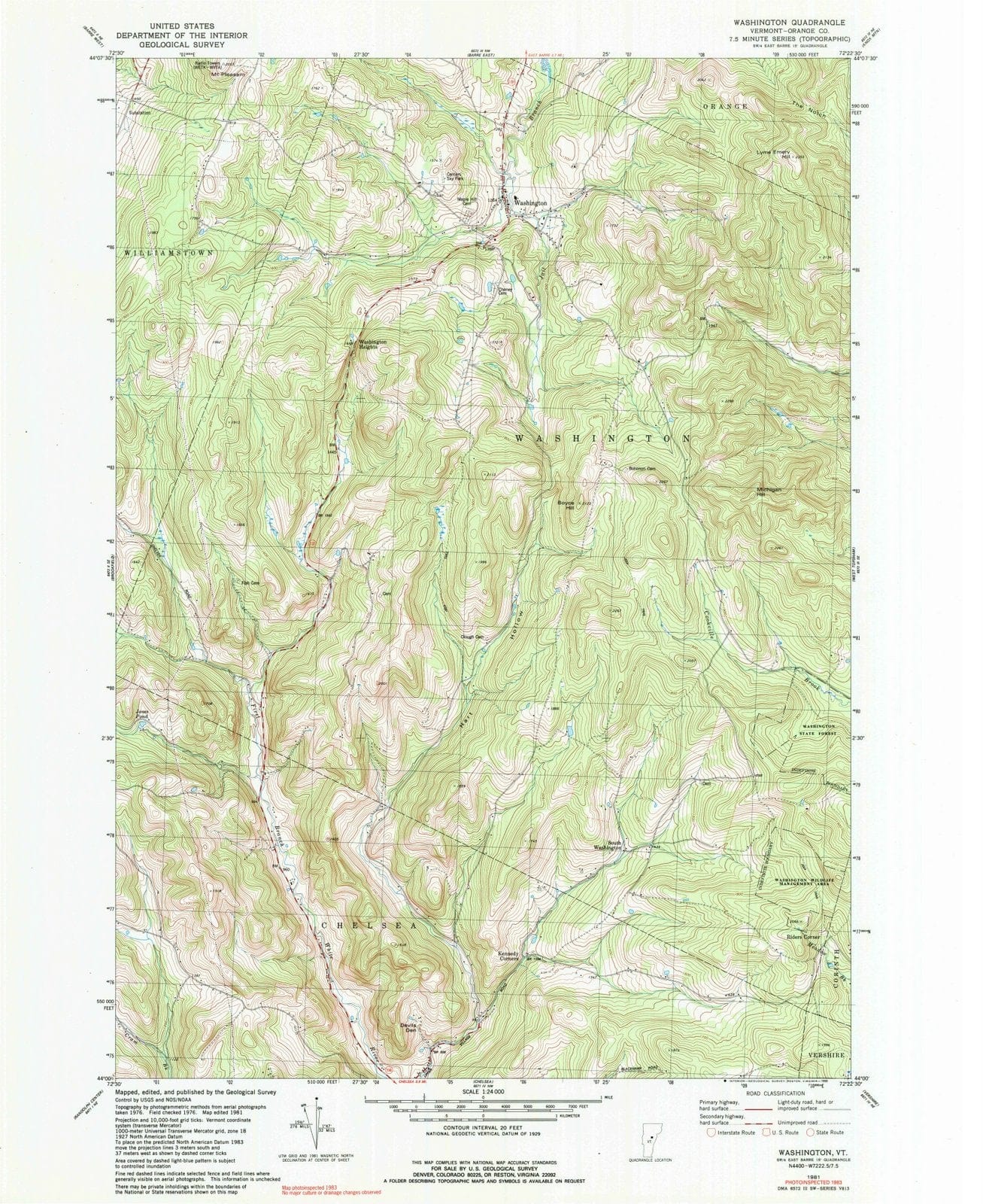 1981 Washington, VT - Vermont - USGS Topographic Map