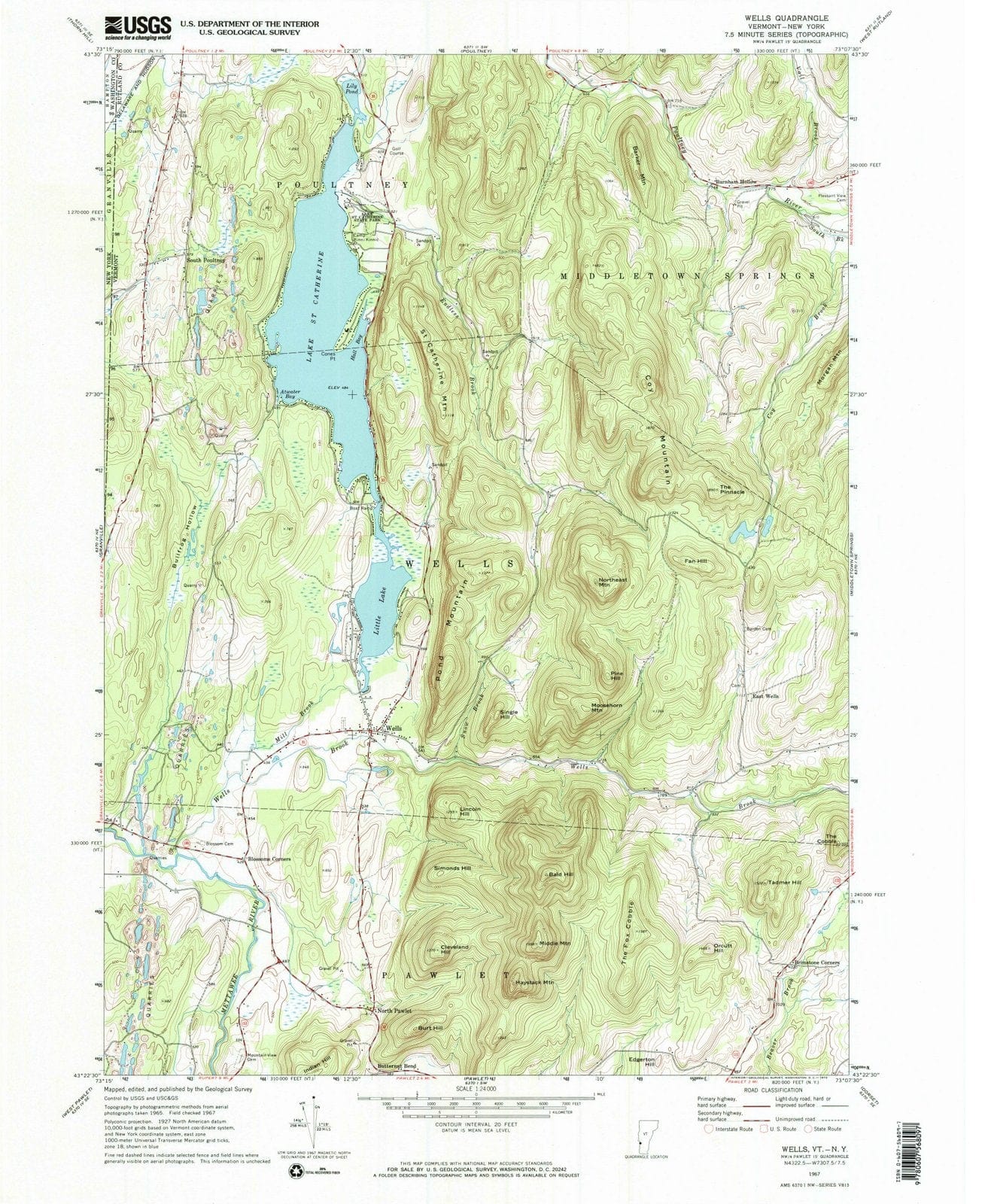 1967 Wells, VT - Vermont - USGS Topographic Map
