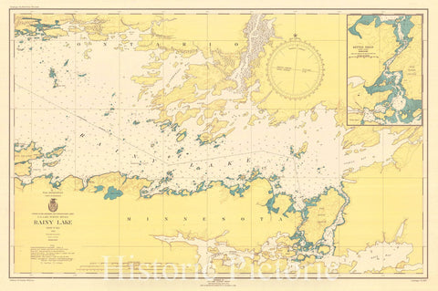 Historic Nautical Map - Rainy Lake, 1945 NOAA Chart - Minnesota (MN) - Vintage Wall Art