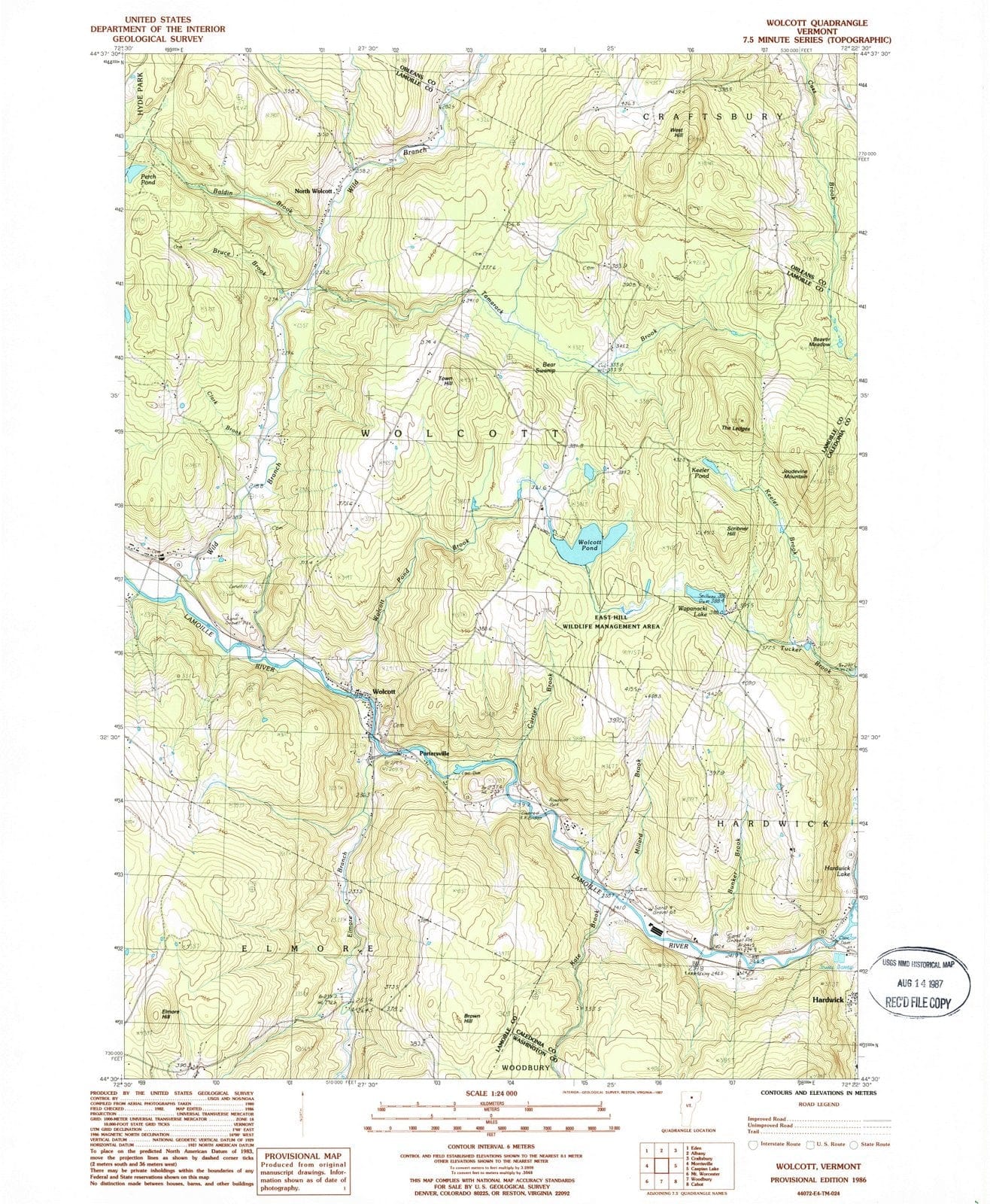 1986 Wolcott, VT - Vermont - USGS Topographic Map