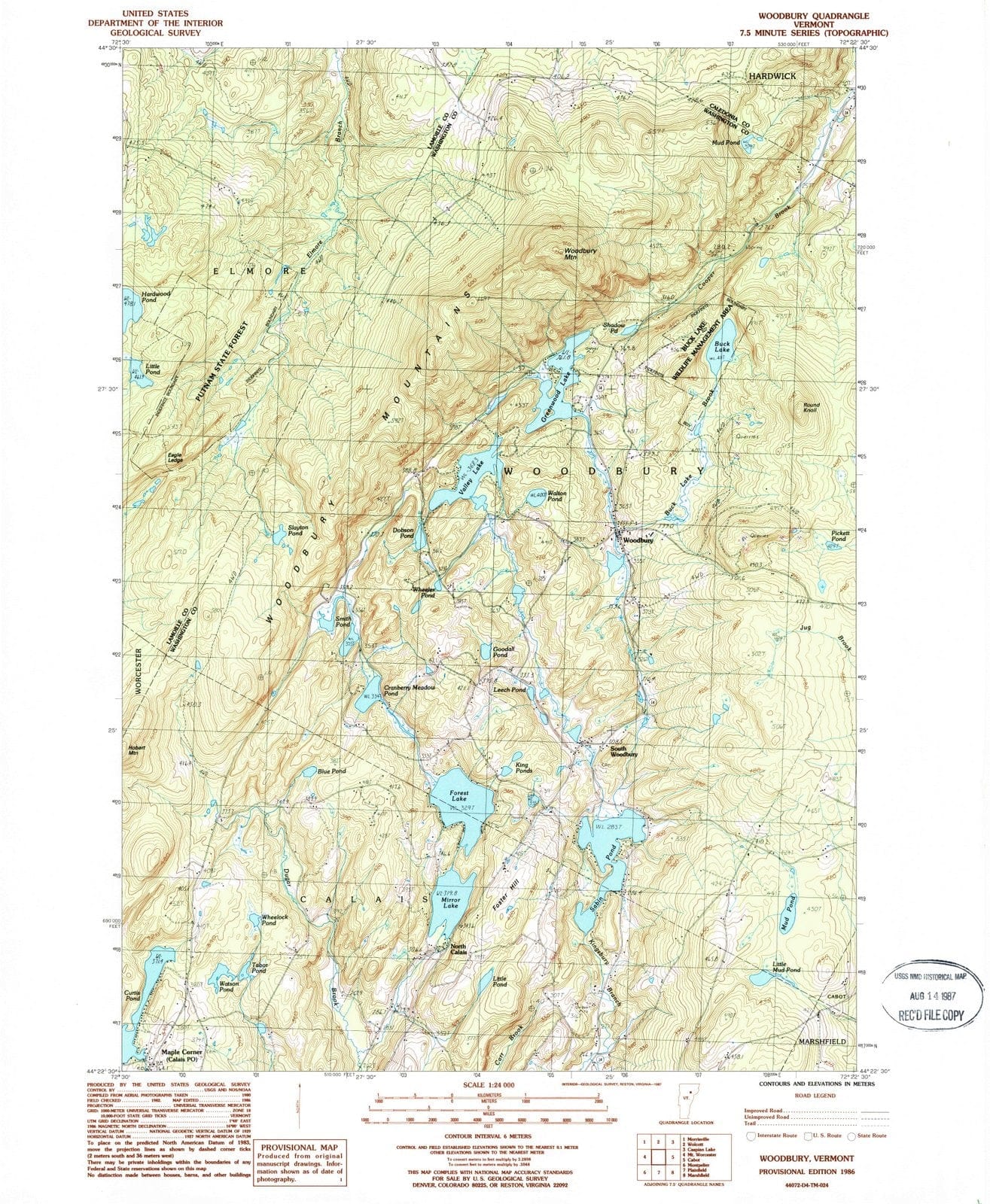 1986 Woodbury, VT - Vermont - USGS Topographic Map