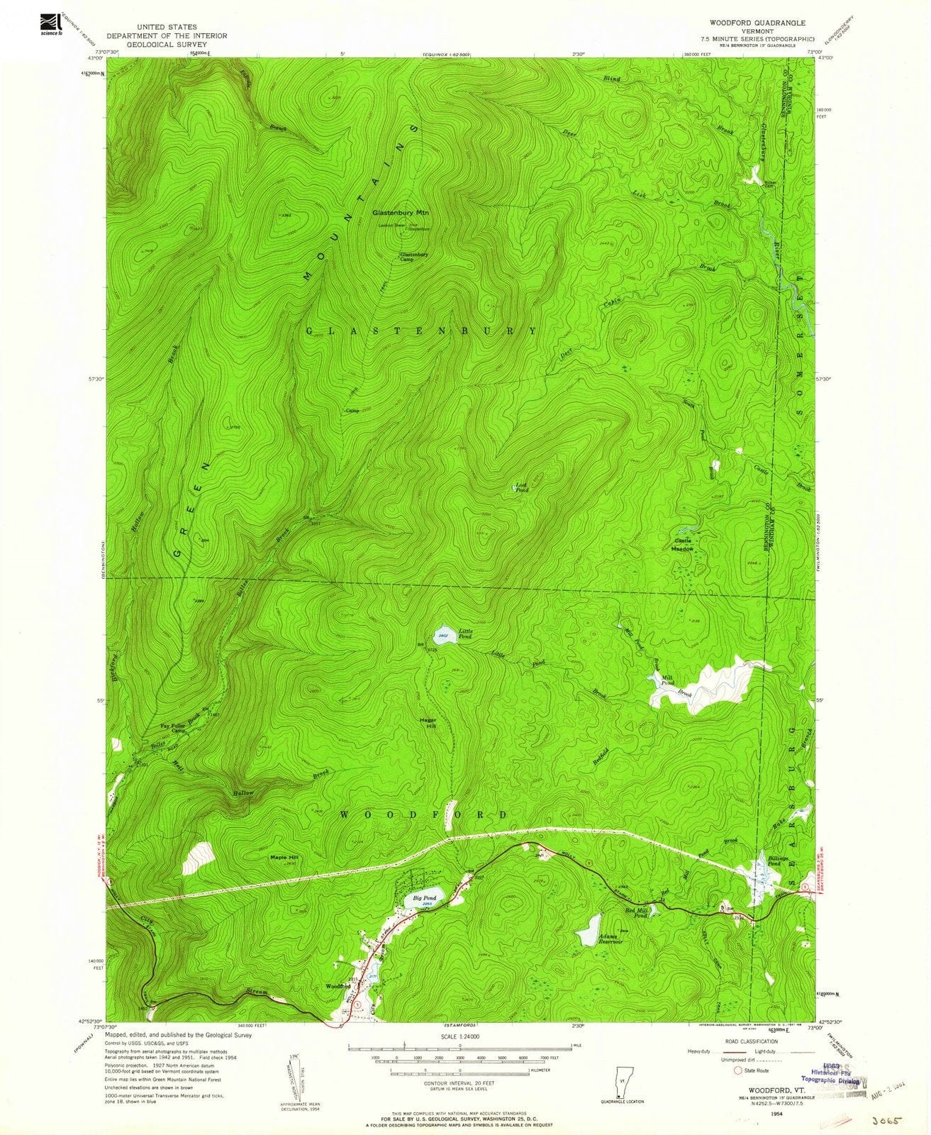 1954 Woodford, VT - Vermont - USGS Topographic Map