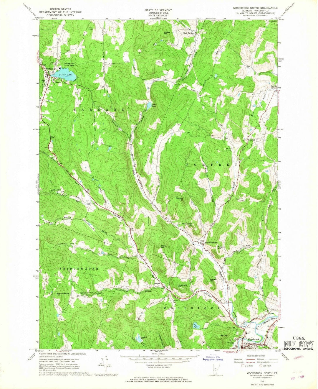 1966 Woodstock North, VT - Vermont - USGS Topographic Map