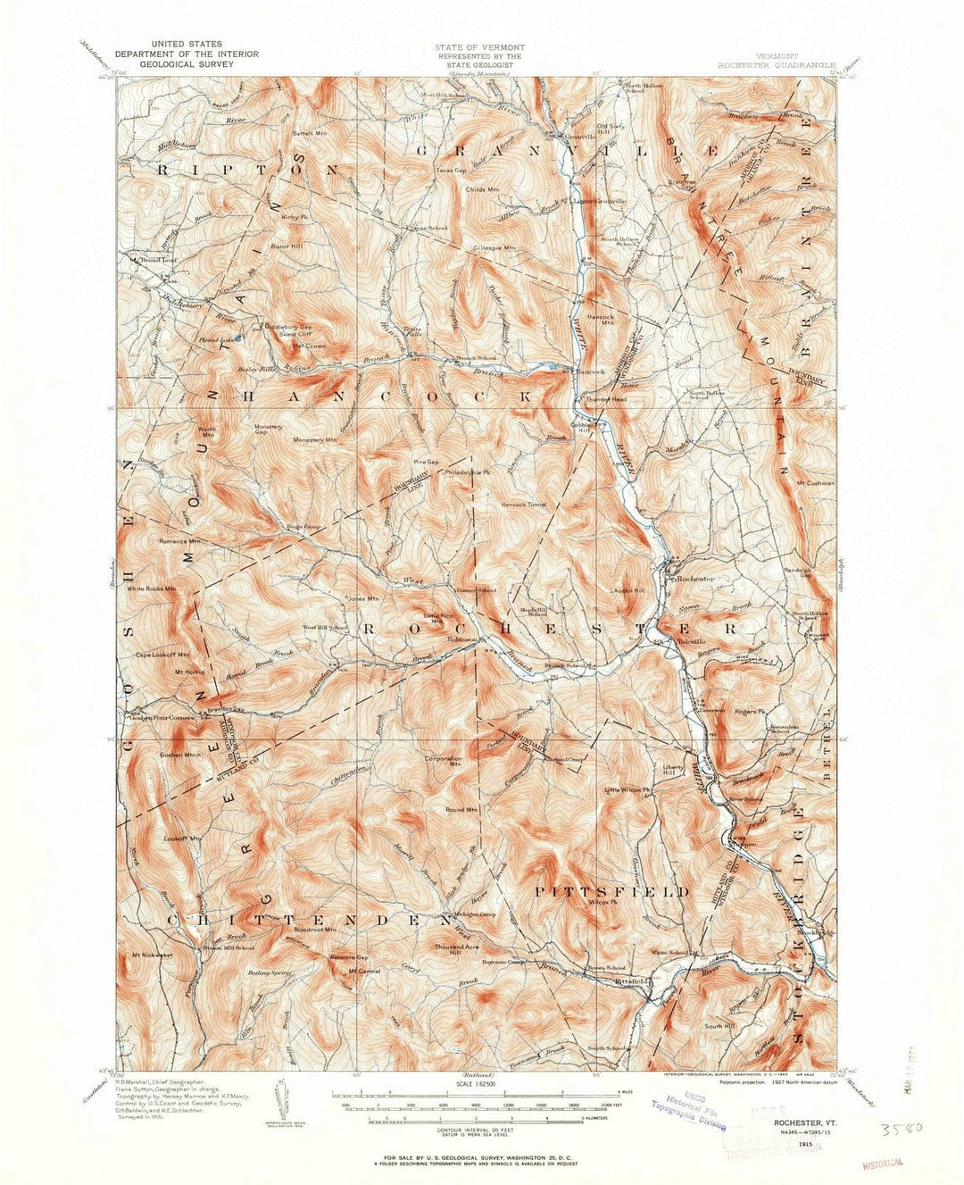 1915 Rochester, VT - Vermont - USGS Topographic Map