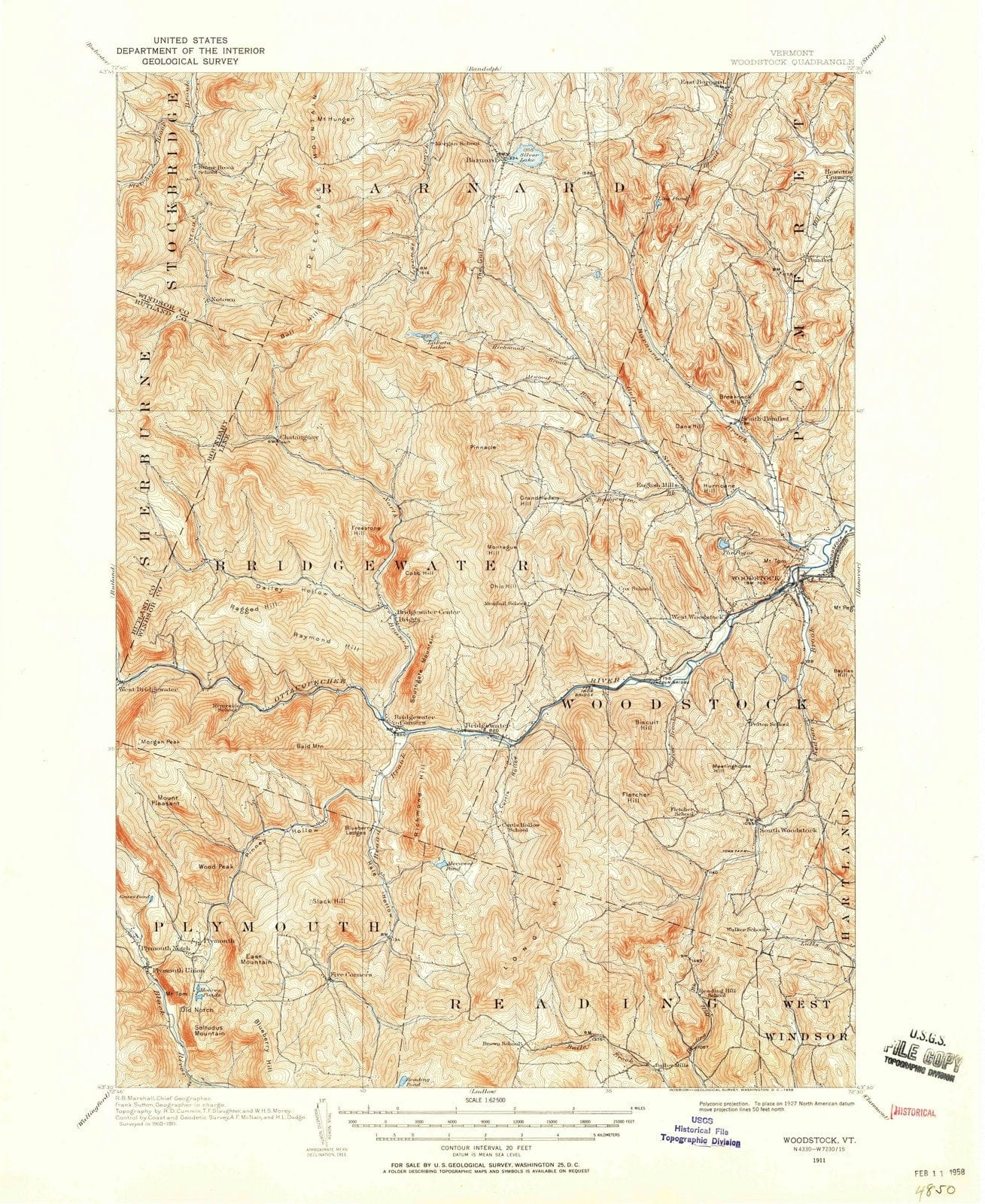1911 Woodstock, VT - Vermont - USGS Topographic Map