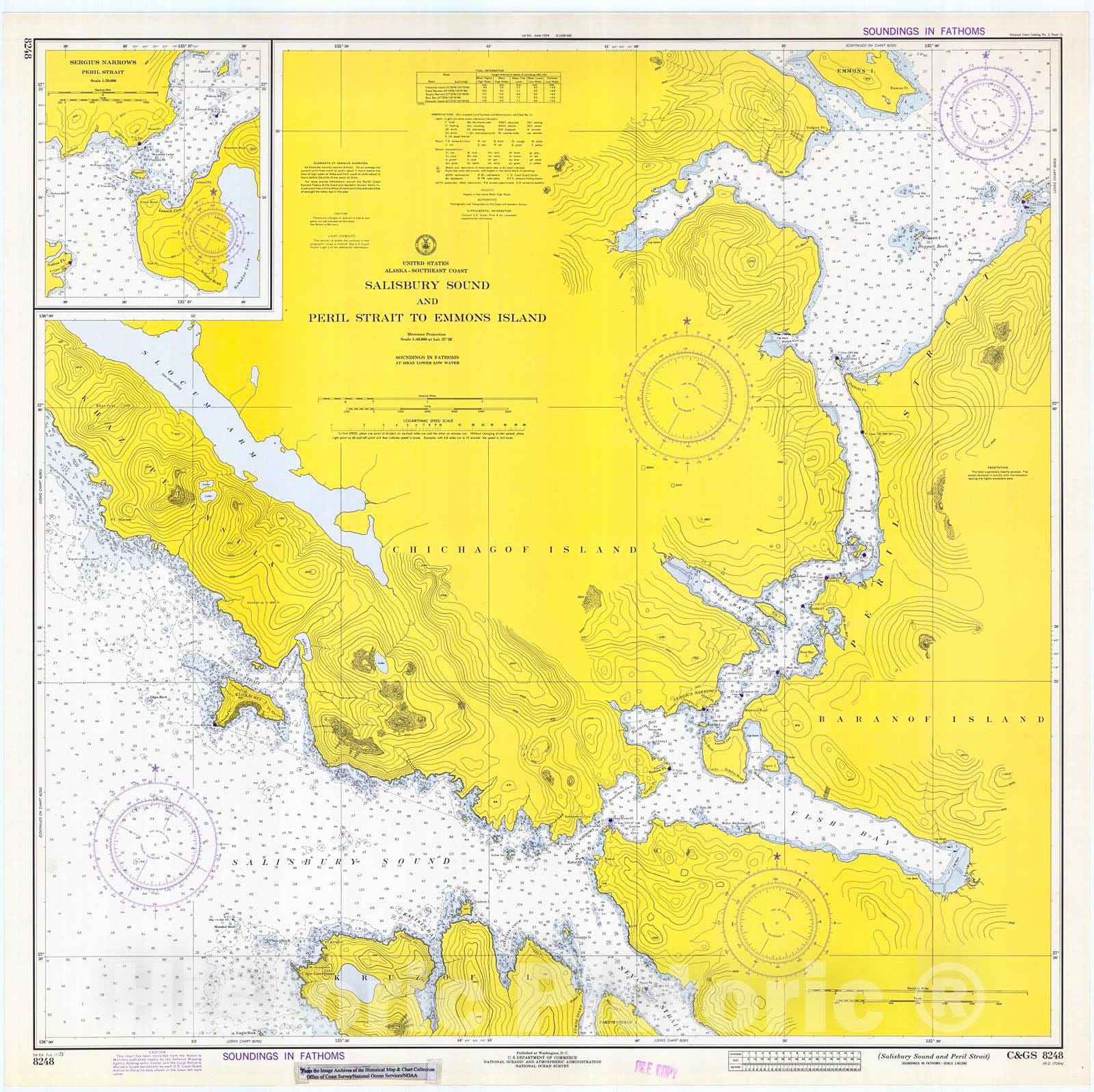 Historic Nautical Map - Salisbury Sound And Peril Strait, 1973 NOAA Ch ...