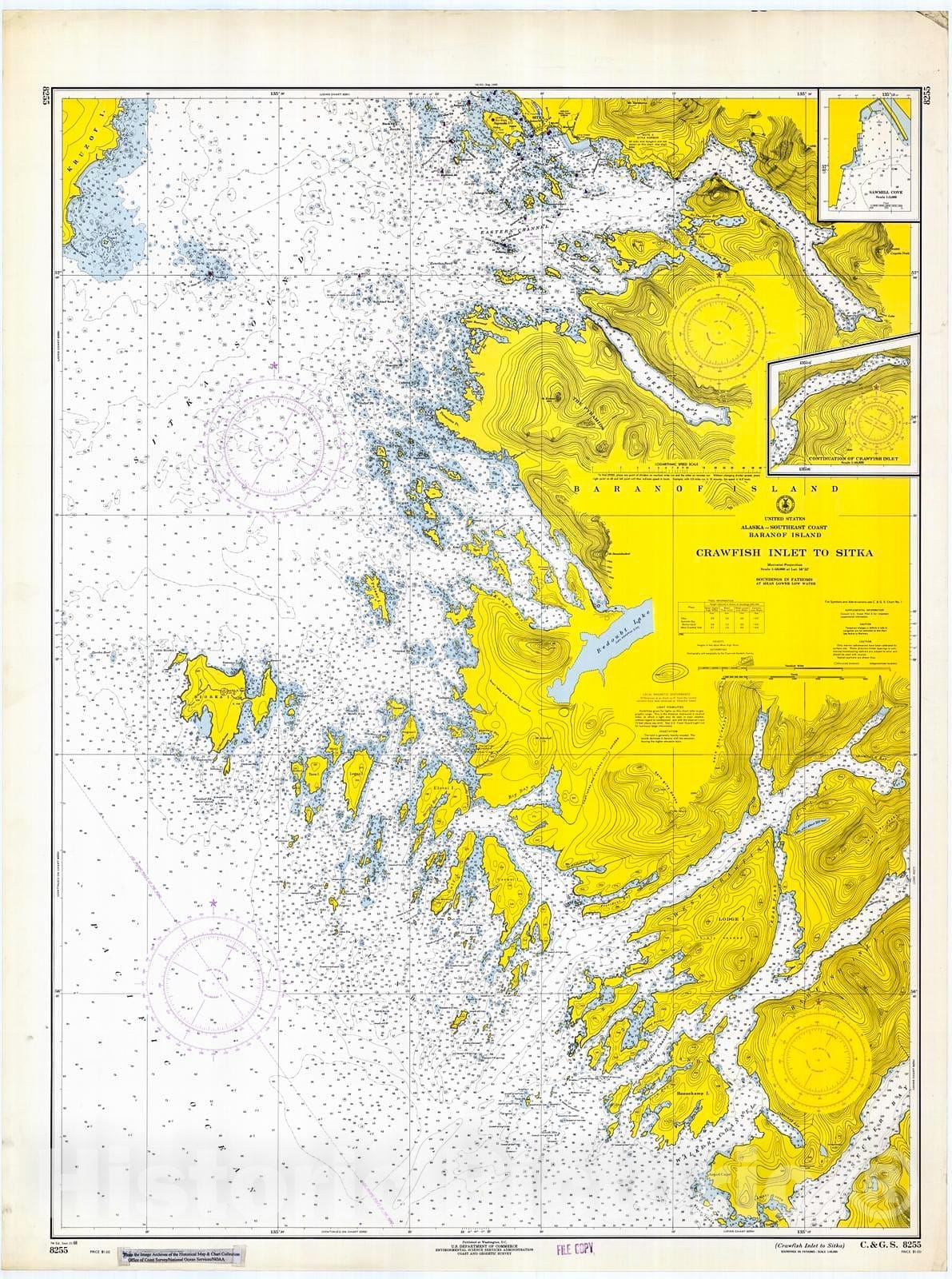 Old Map Inlet Historic Nautical Map - Crawfish Inlet To Sitka, 1968 NOAA Chart - Ala ...