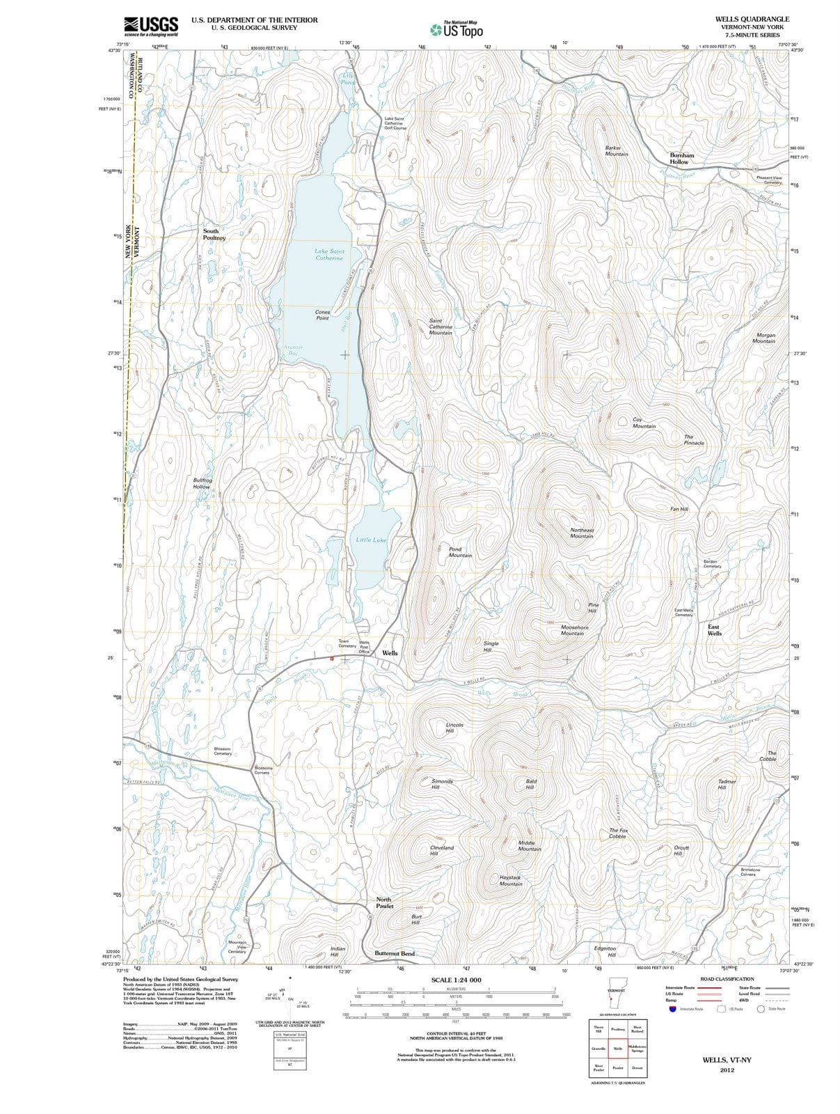 2012 Wells, VT - Vermont - USGS Topographic Map
