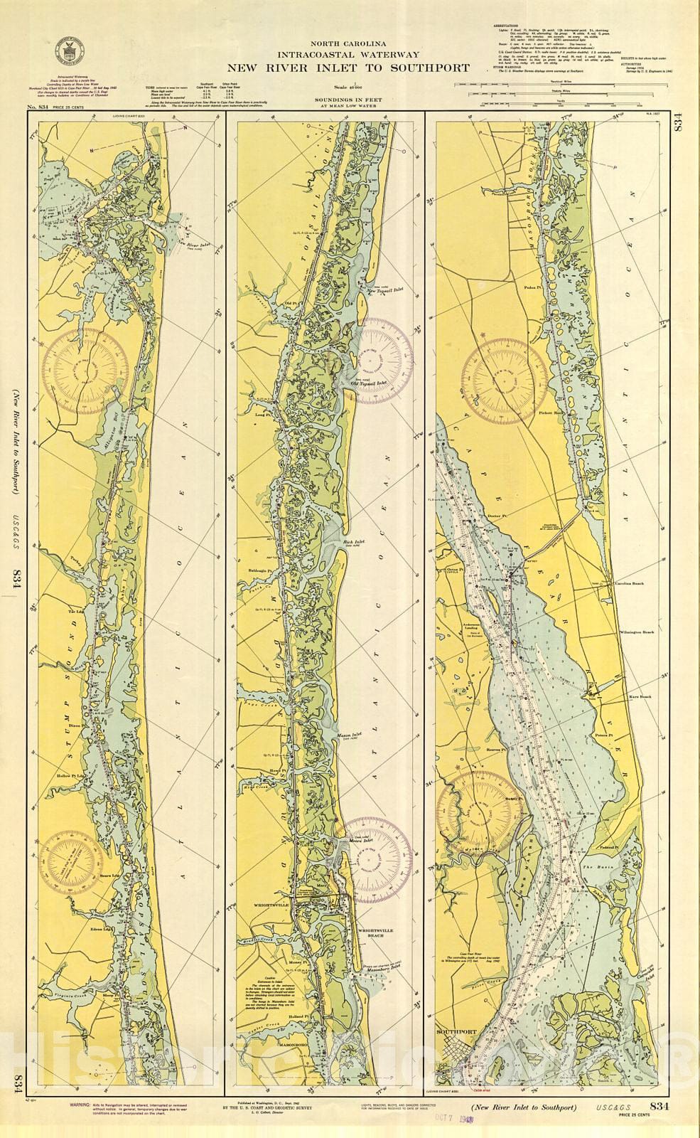 Historic Nautical Map - New River Inlet To Southport, 1942 NOAA Chart ...
