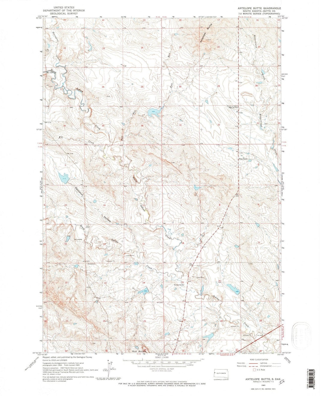 1965 Antelope Butte, SD - South Dakota - USGS Topographic Map