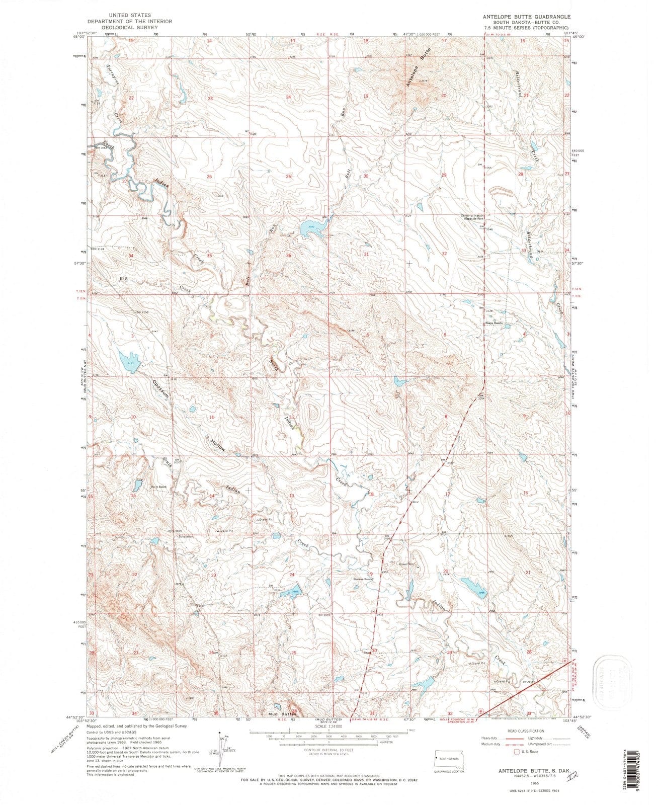 1965 Antelope Butte, SD - South Dakota - USGS Topographic Map