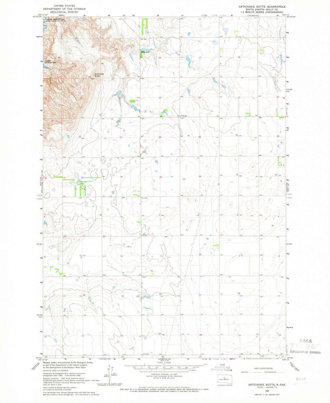 1965 Artichoke Butte, SD - South Dakota - USGS Topographic Map