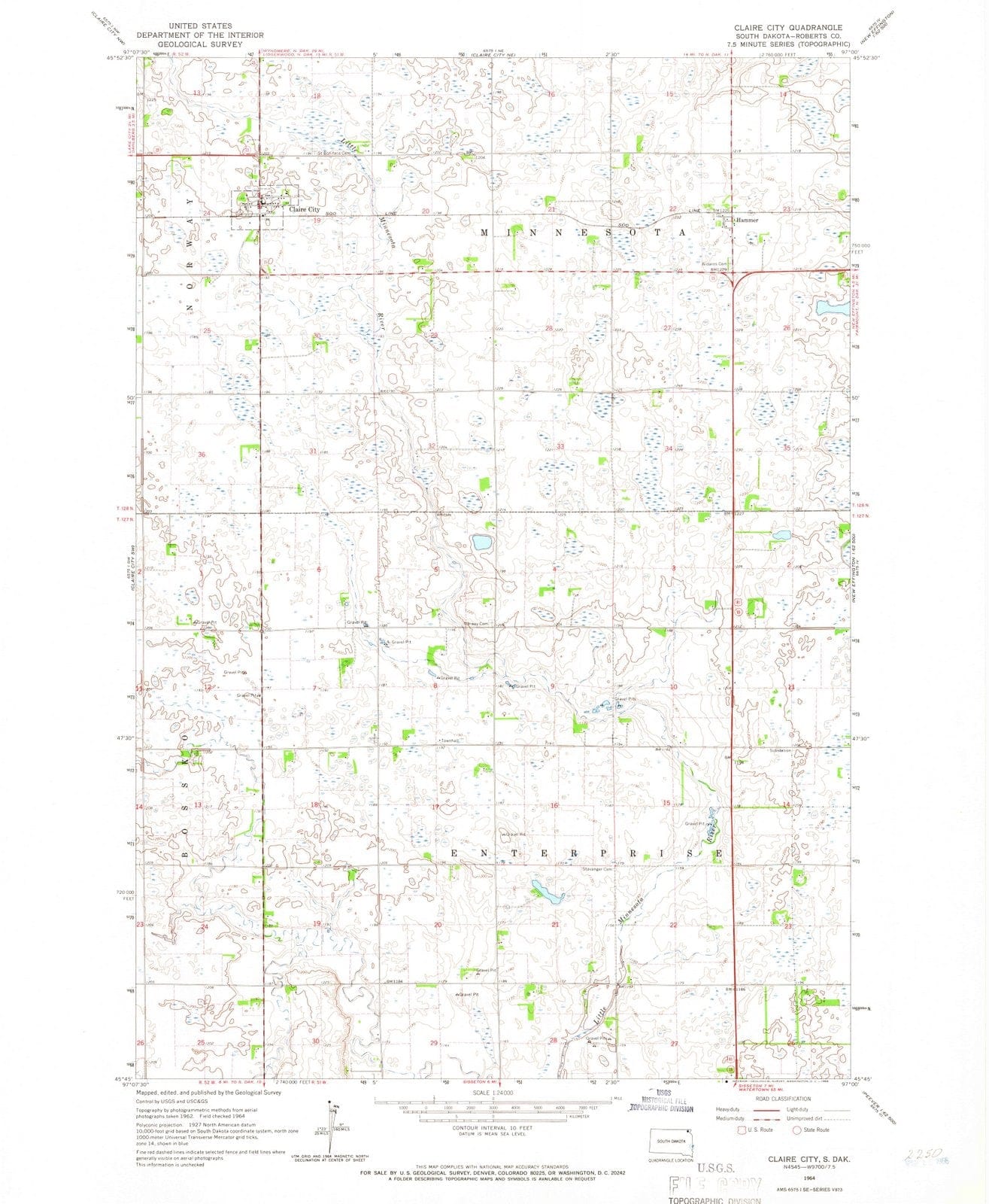 1964 Claire City, SD - South Dakota - USGS Topographic Map – Historic ...
