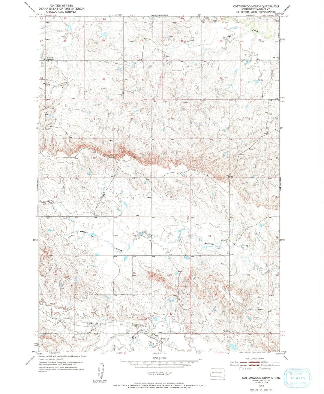 1953 Cottonwoodraw, SD - South Dakota - USGS Topographic Map
