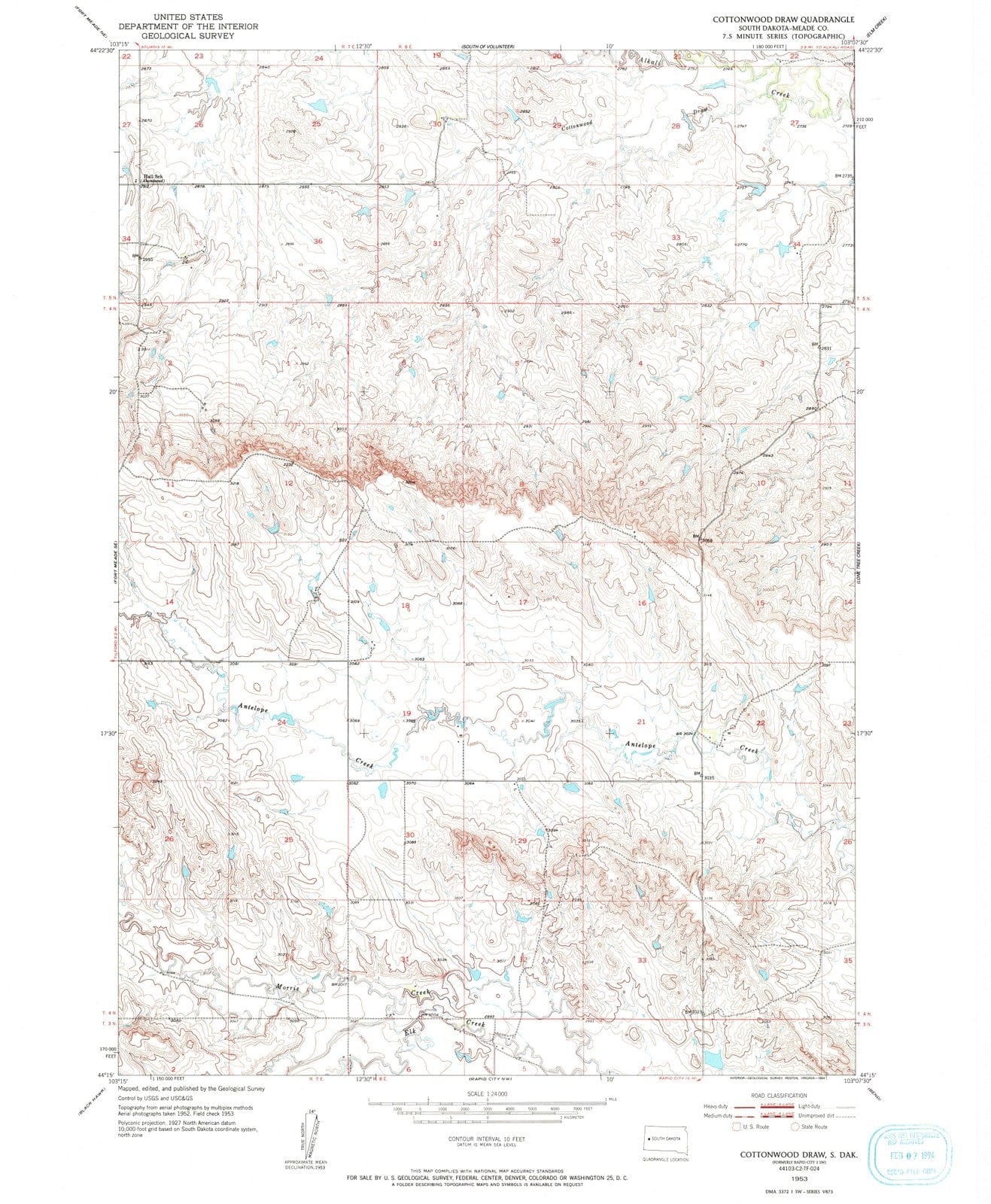 1953 Cottonwoodraw, SD - South Dakota - USGS Topographic Map