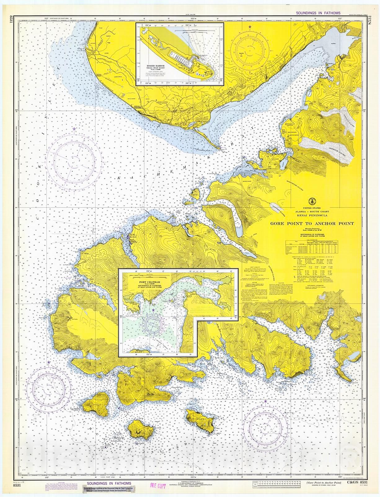 Historic Nautical Map Gore Point To Anchor Point, 1973 NOAA Chart