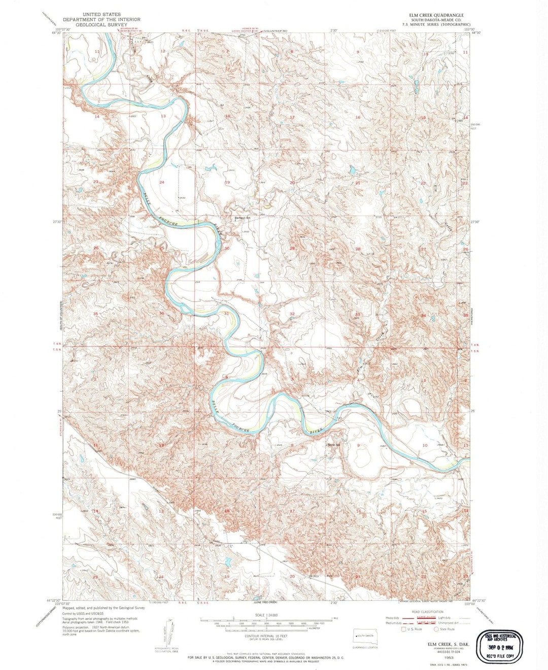 1953 Elm Creek, SD - South Dakota - USGS Topographic Map
