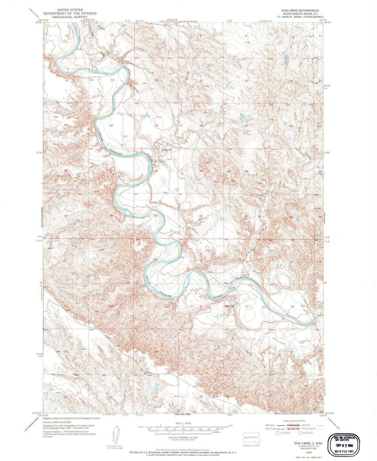 1953 Elm Creek, SD - South Dakota - USGS Topographic Map