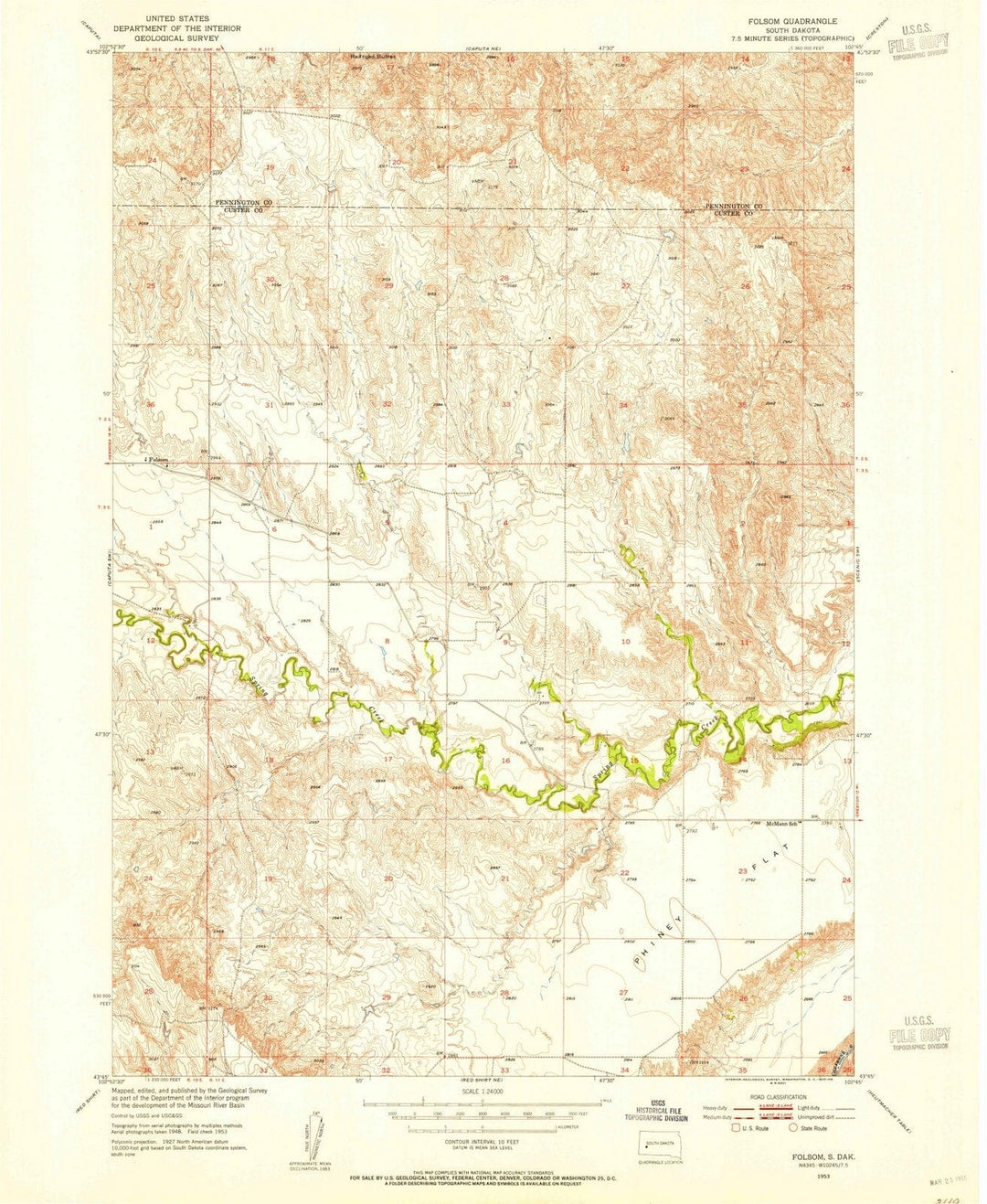 1953 Folsom, SD - South Dakota - USGS Topographic Map