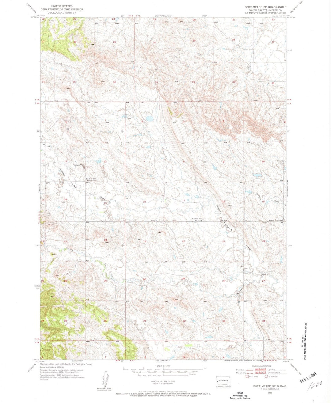 1953 Fort Meade, SD - South Dakota - USGS Topographic Map