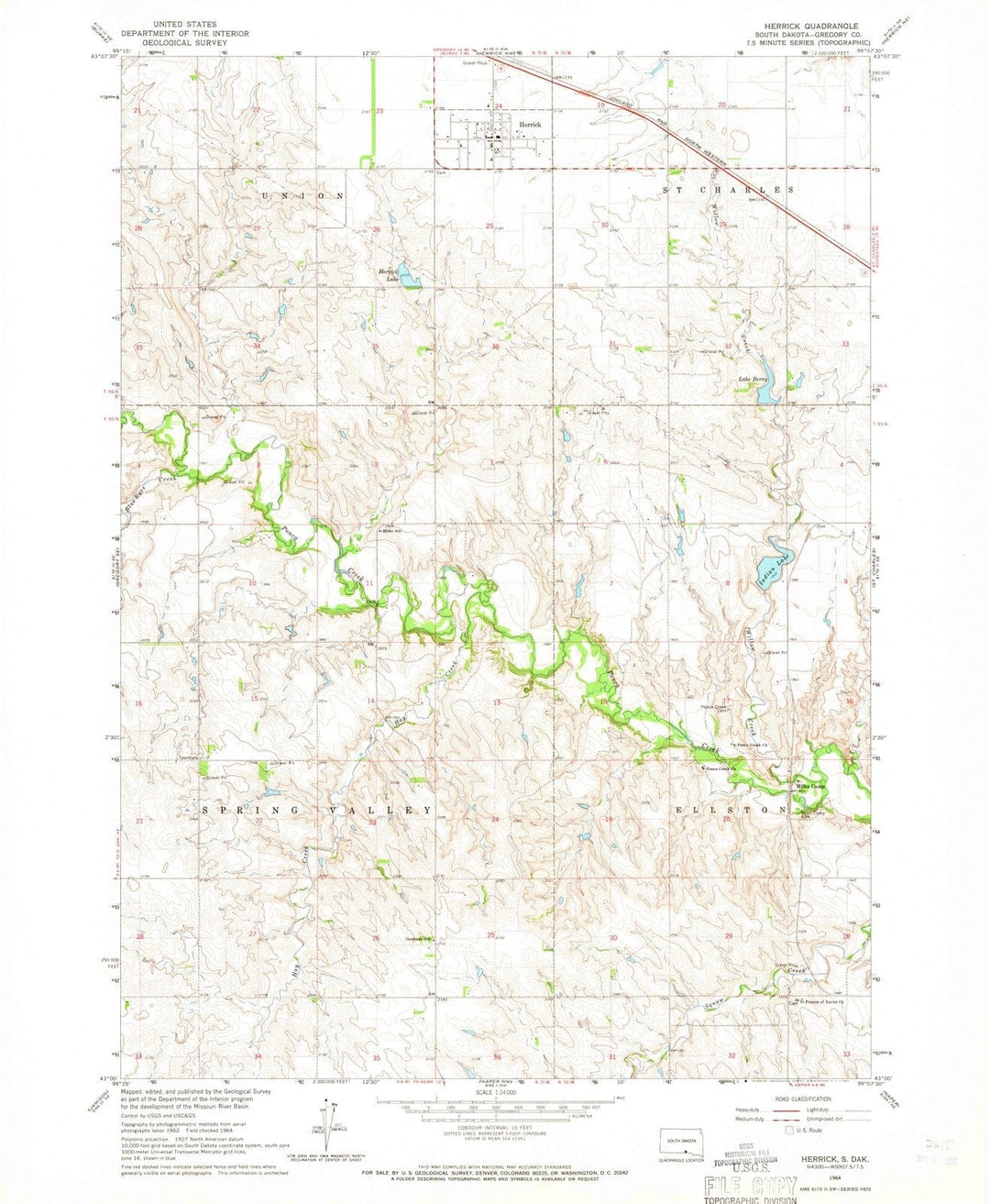 1964 Herrick, SD - South Dakota - USGS Topographic Map