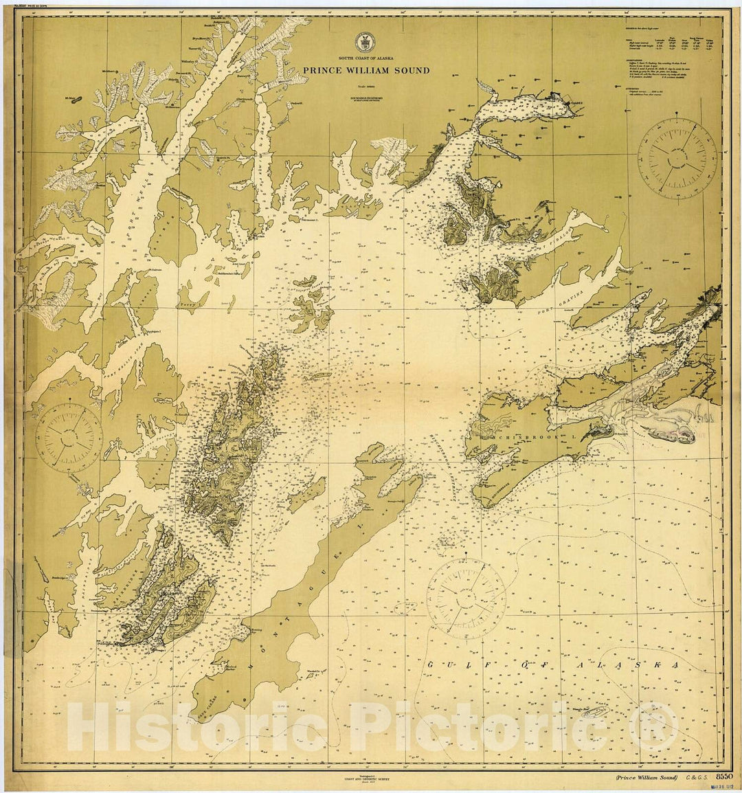 Historic Nautical Map - Prince William Sound, 1912 NOAA Chart - Alaska (AK) - Vintage Wall Art
