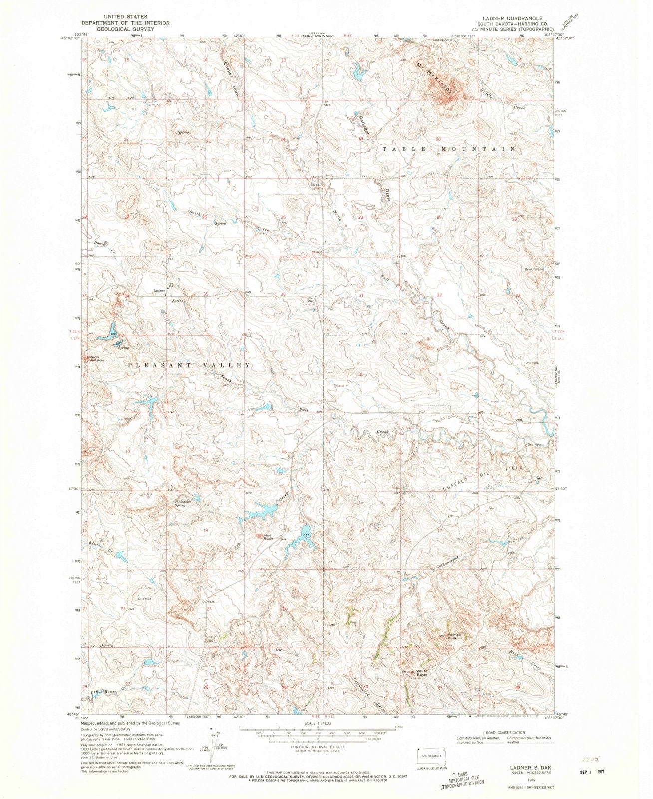 1969 Ladner, SD - South Dakota - USGS Topographic Map – Historic Pictoric