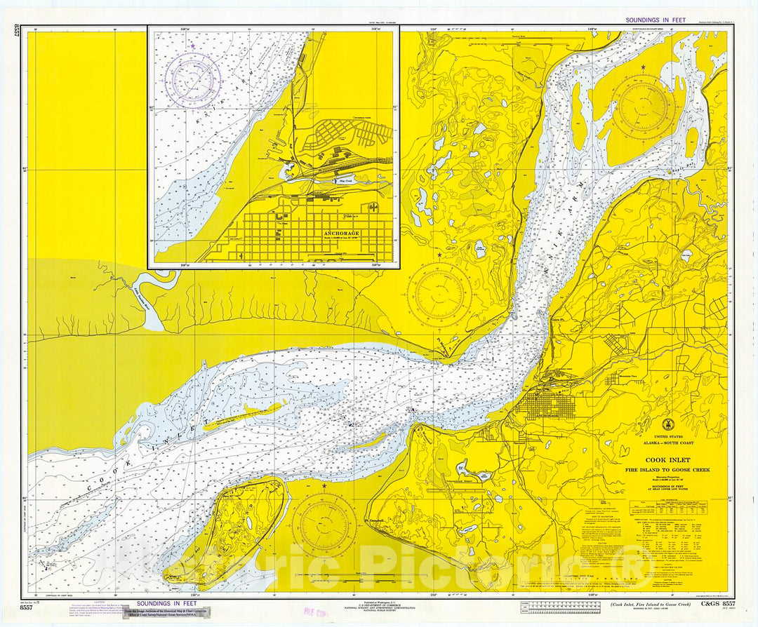 Historic Nautical Map - Cook Inlet, Fire Island To Goose Creek, 1973 N ...