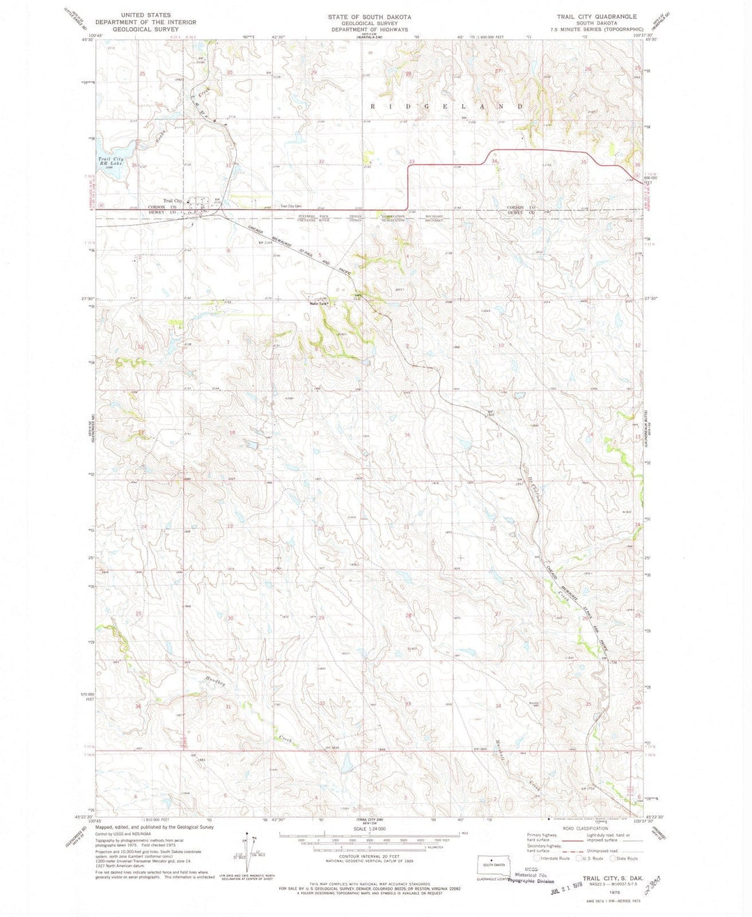 1975 Trail City, SD - South Dakota - USGS Topographic Map
