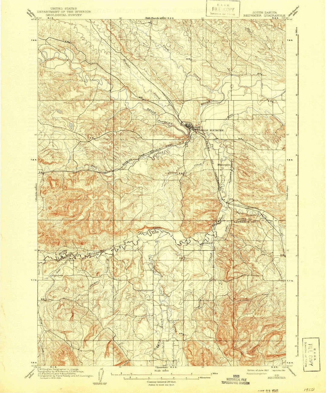1907 Redwater, SD - South Dakota - USGS Topographic Map