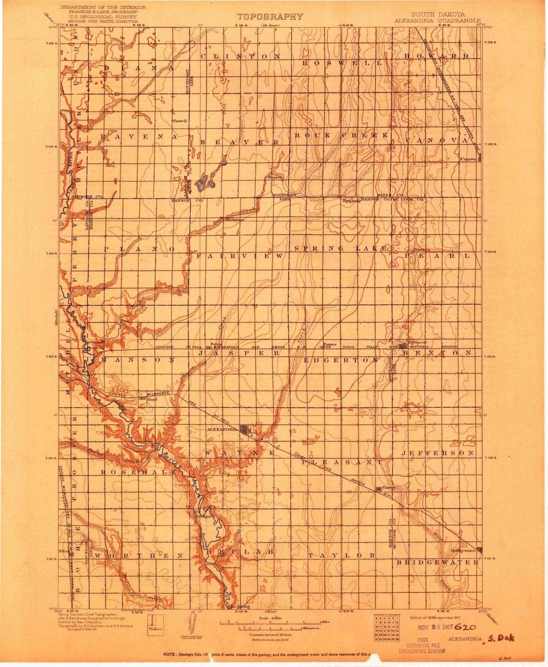 1899 Alexandria, SD - South Dakota - USGS Topographic Map