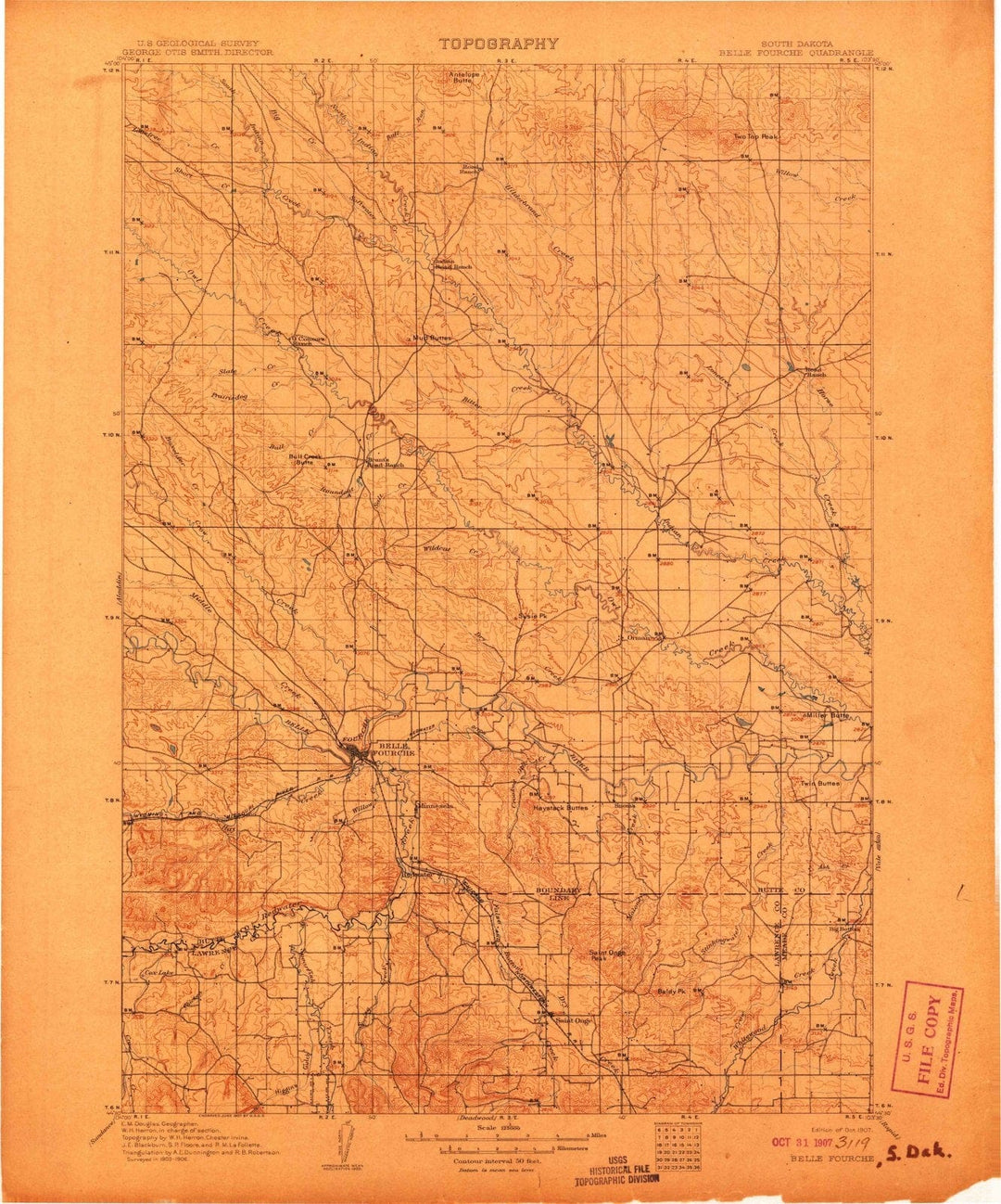 1907 Belle Fourche, SD - South Dakota - USGS Topographic Map