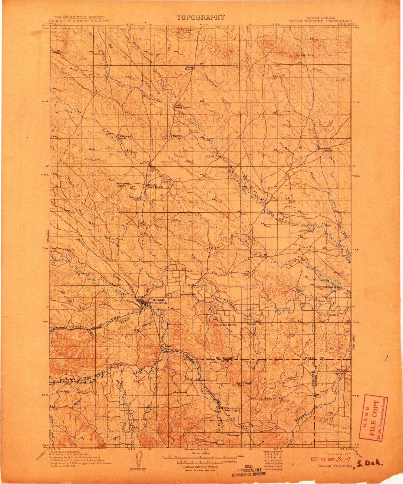 1907 Belle Fourche, SD - South Dakota - USGS Topographic Map