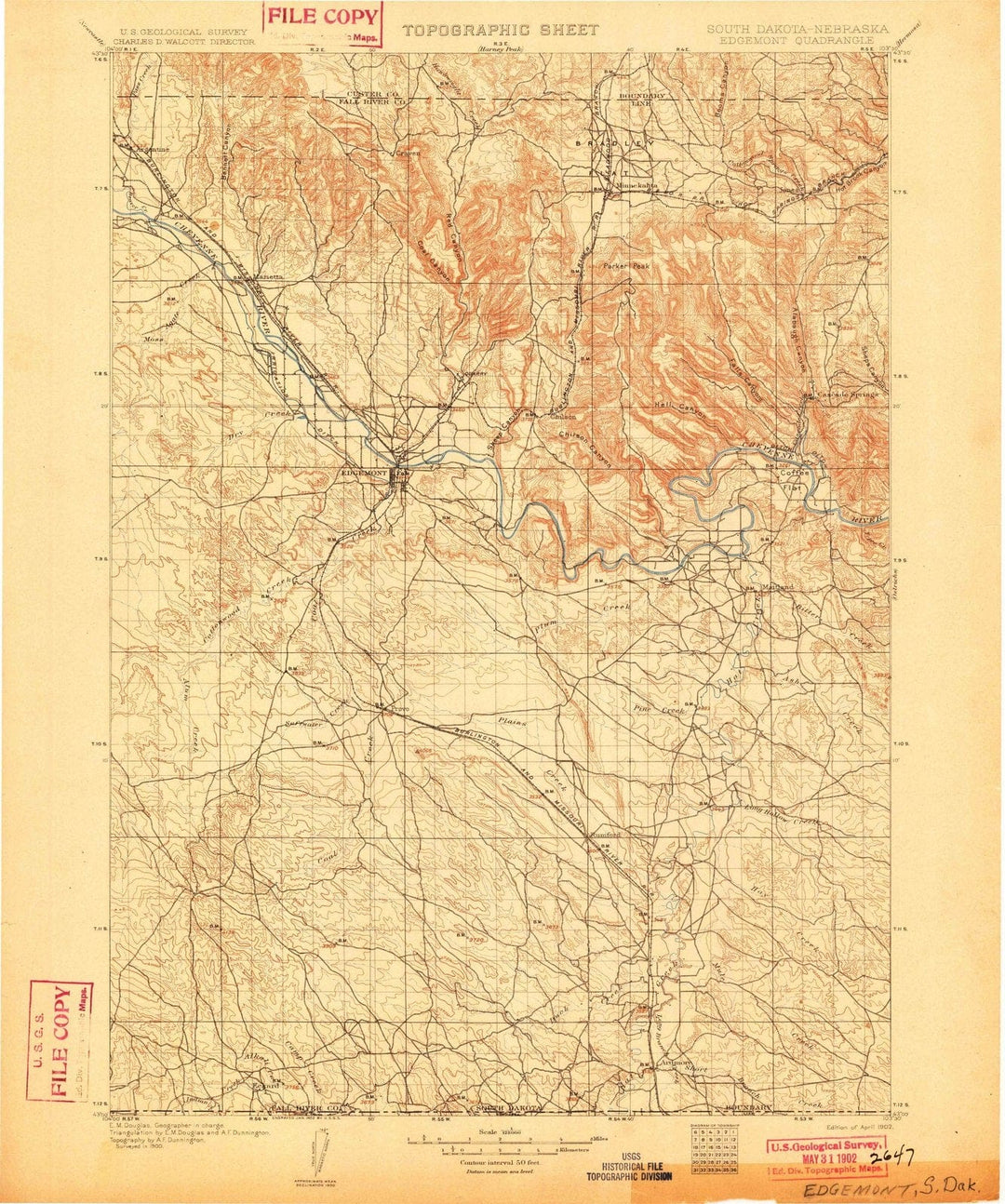 1902 Edgemont, SD - South Dakota - USGS Topographic Map