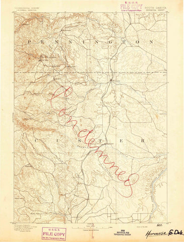1894 Hermosa, SD - South Dakota - USGS Topographic Map