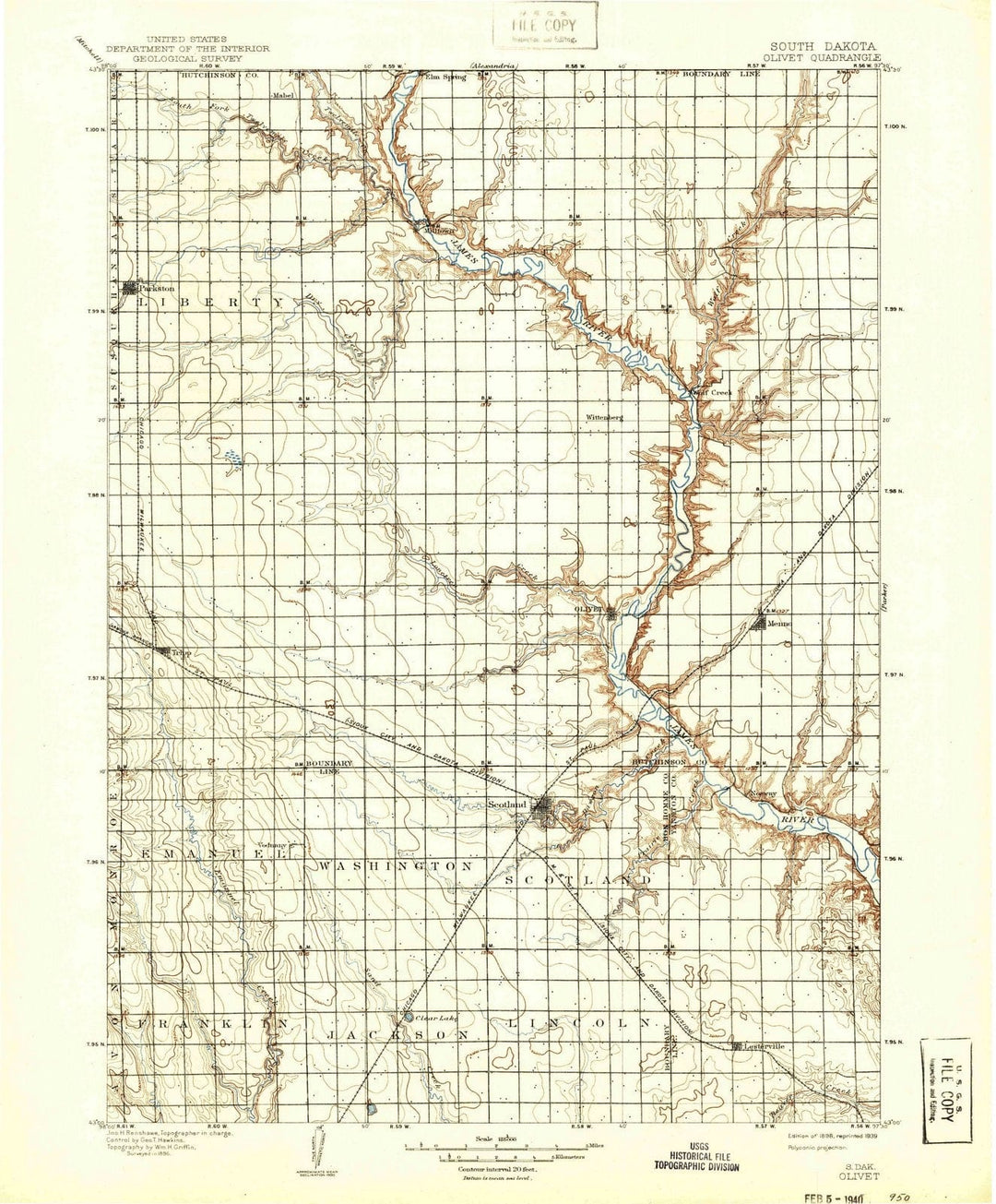 1898 Olivet, SD - South Dakota - USGS Topographic Map