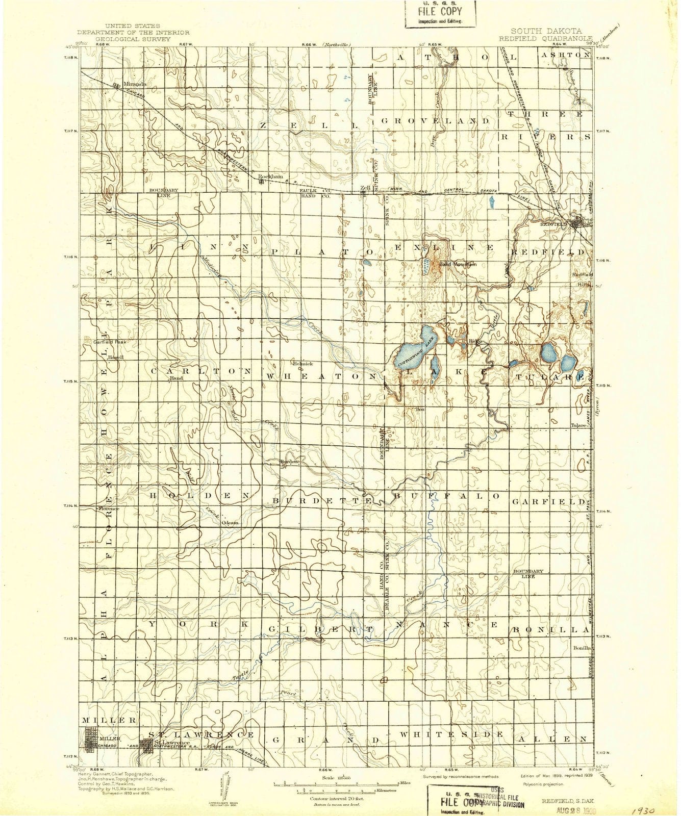 1899 Redfield, SD - South Dakota - USGS Topographic Map