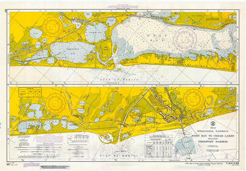 Historic Nautical Map - West Bay To Cedar Lakes Including Freeport Harbor, 1966 NOAA Chart - Texas (TX) - Vintage Wall Art