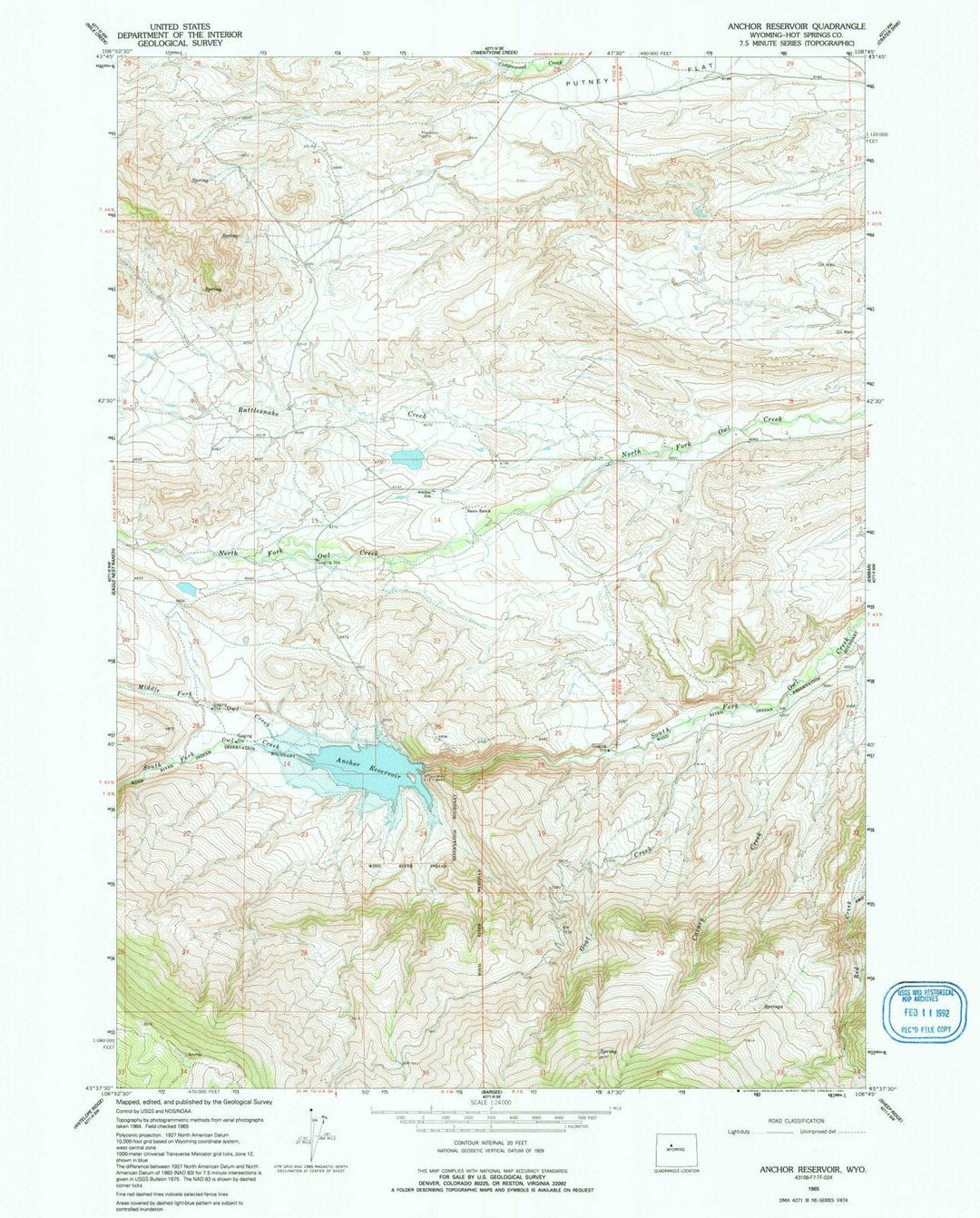 1965 Anchor Reservoir, WY - Wyoming - USGS Topographic Map