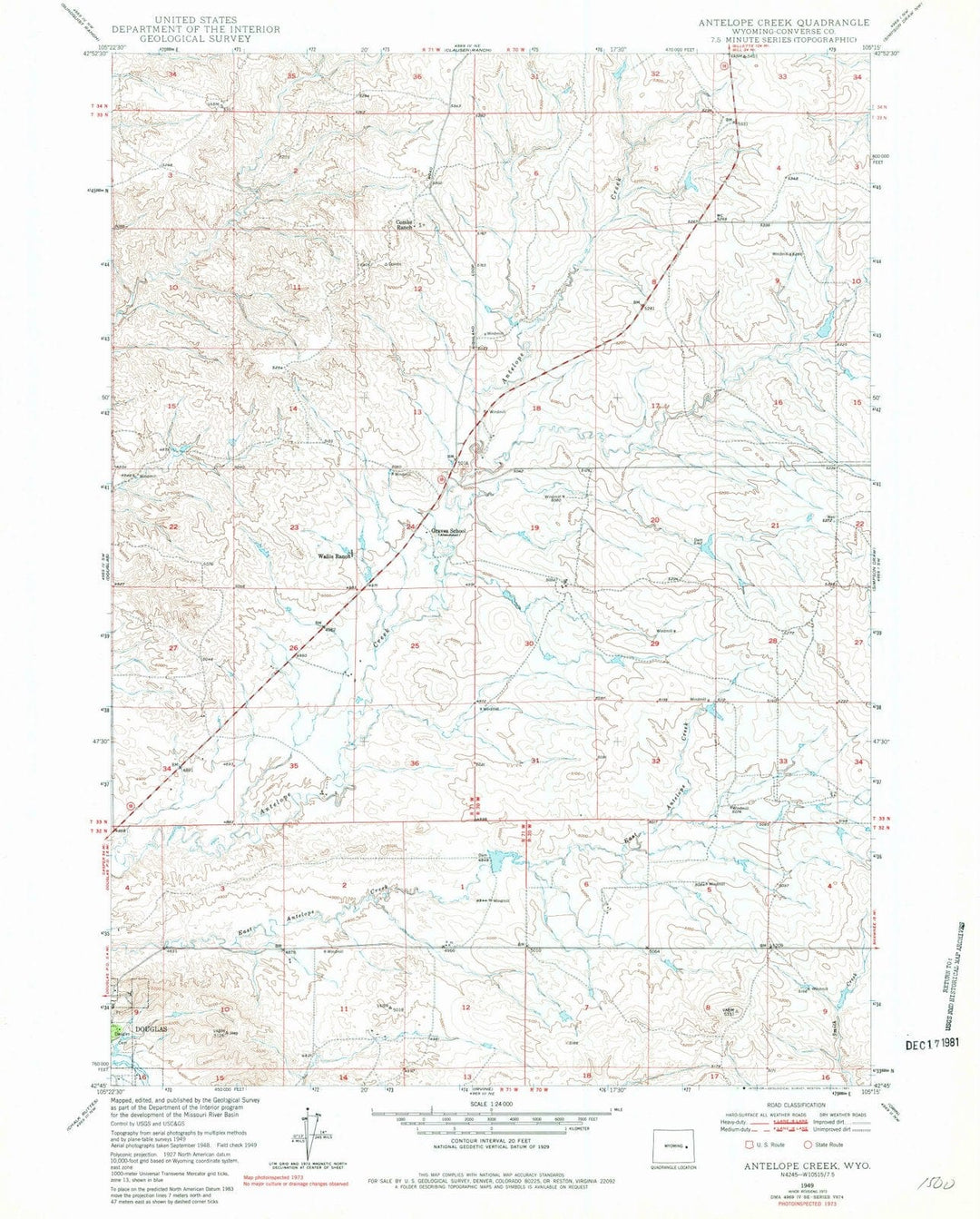 1949 Antelope Creek, WY - Wyoming - USGS Topographic Map