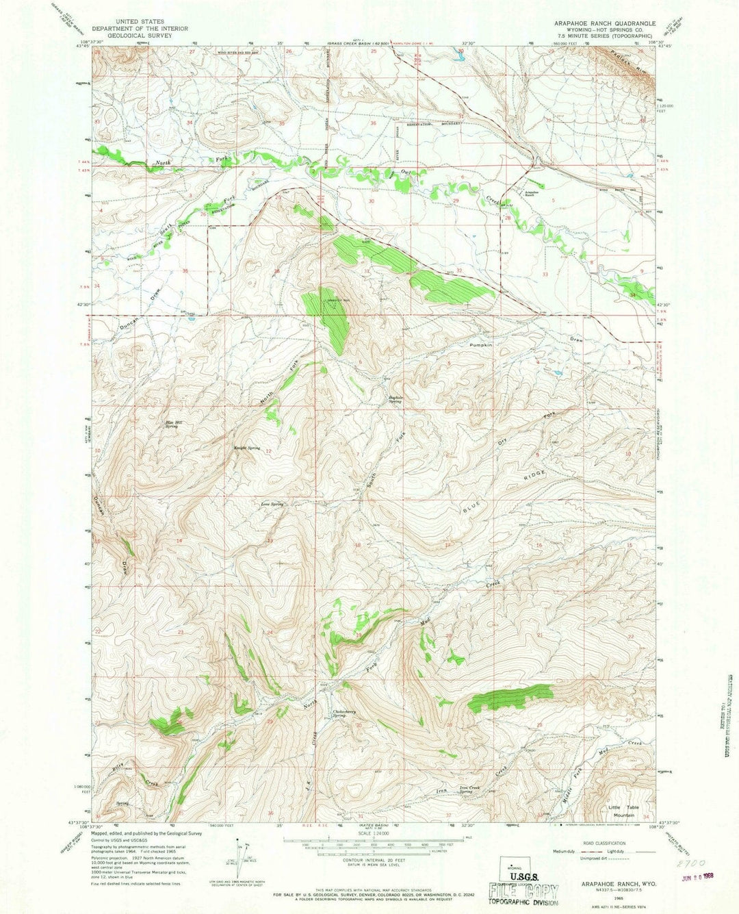1965 Arapahoe Ranch, WY - Wyoming - USGS Topographic Map