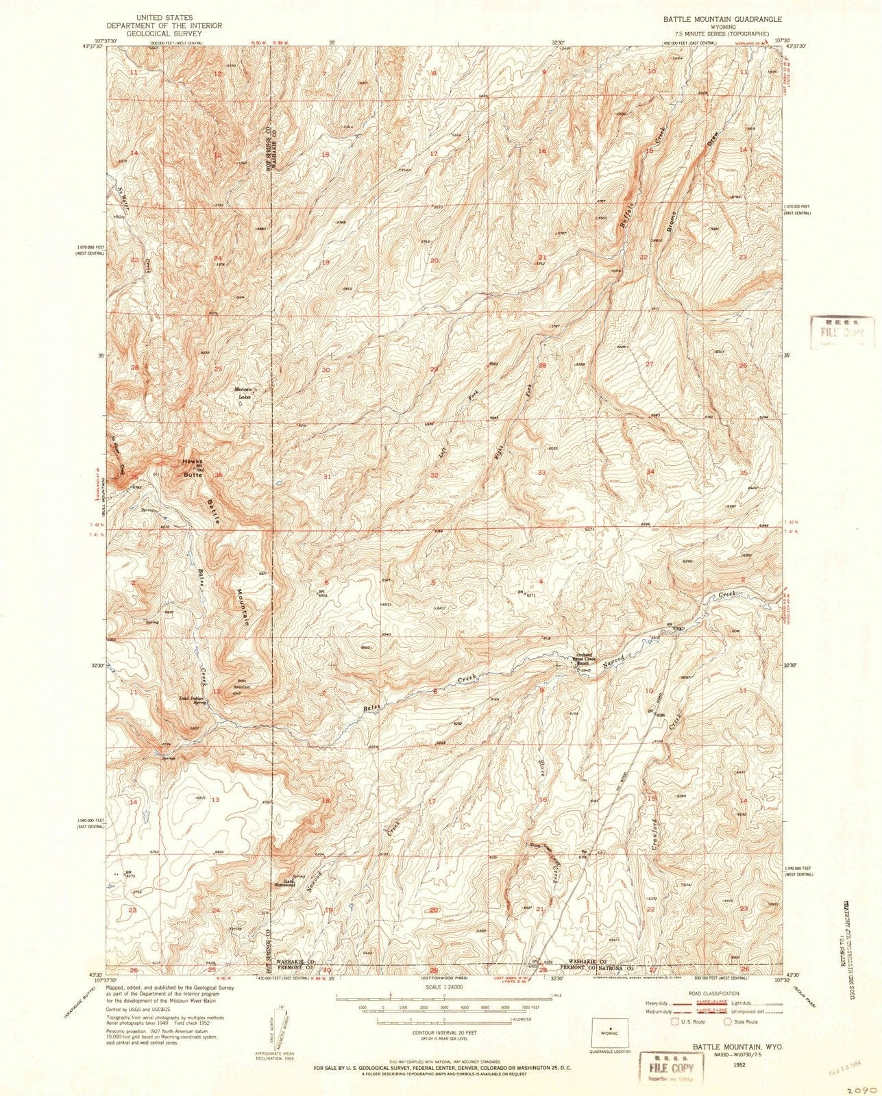 1952 Battle Mountain, WY - Wyoming - USGS Topographic Map