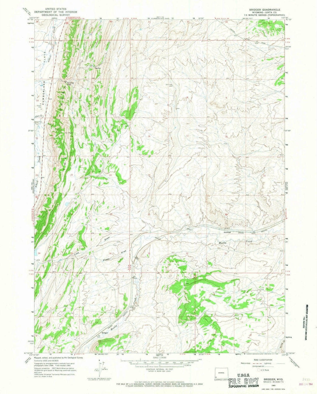 1965 Bridger, WY - Wyoming - USGS Topographic Map