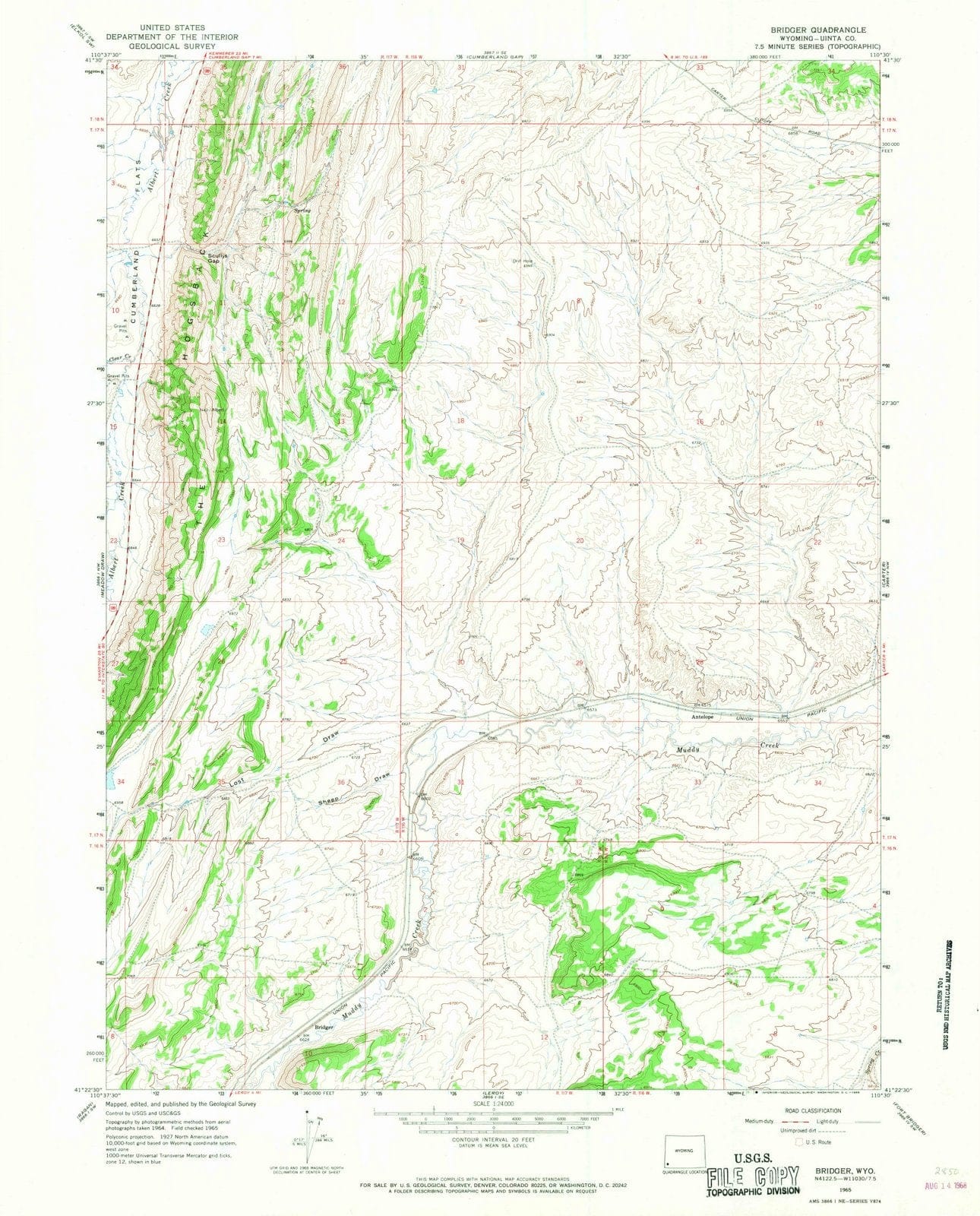 1965 Bridger, WY - Wyoming - USGS Topographic Map