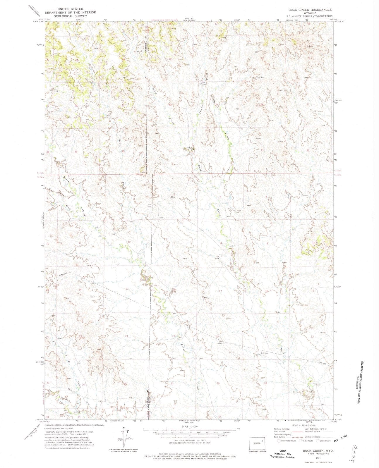 1971 Buck Creek, WY - Wyoming - USGS Topographic Map
