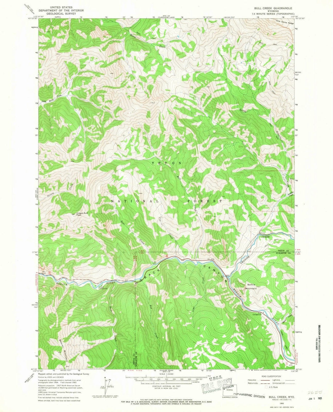 1965 Bull Creek, WY - Wyoming - USGS Topographic Map
