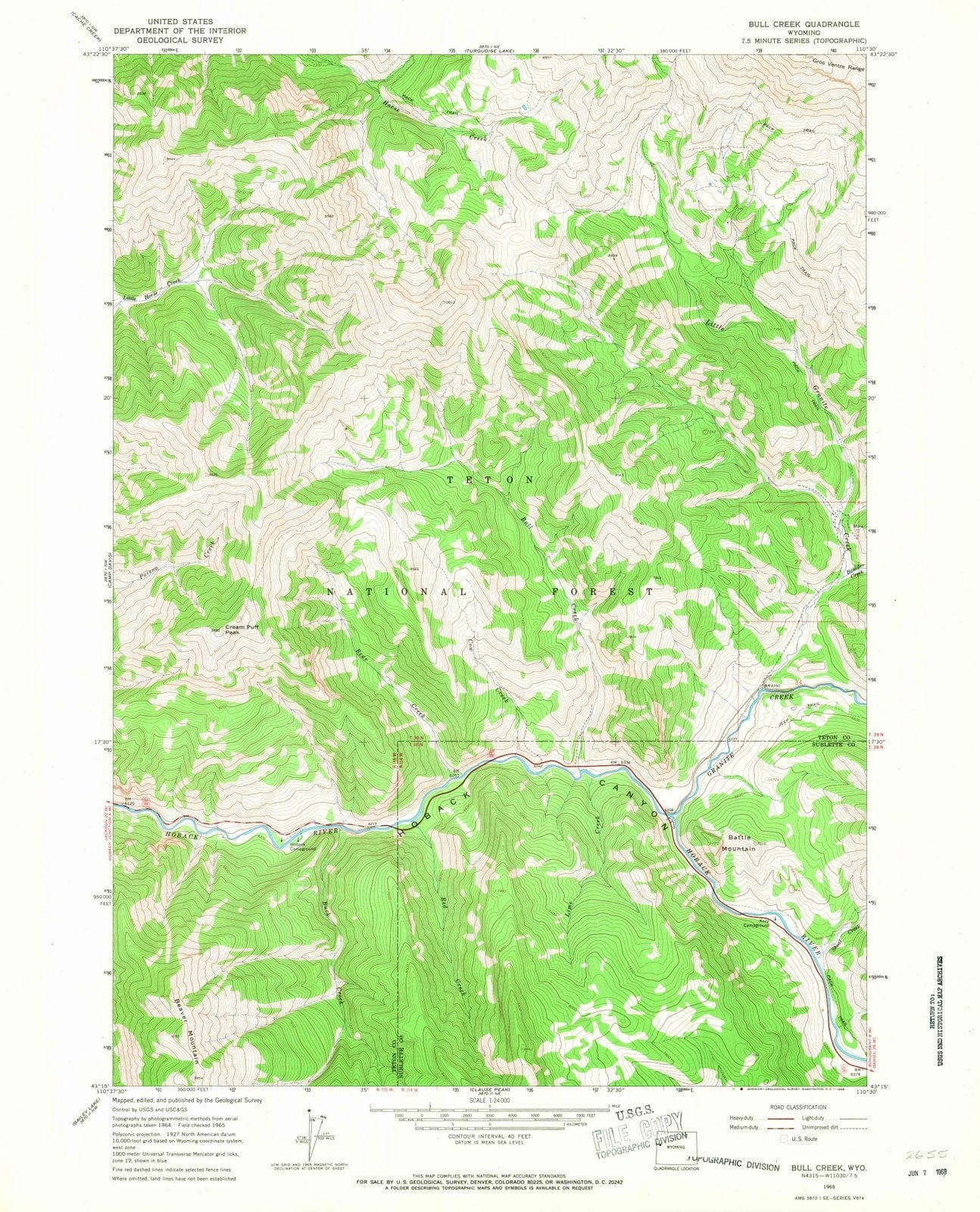 1965 Bull Creek, WY - Wyoming - USGS Topographic Map