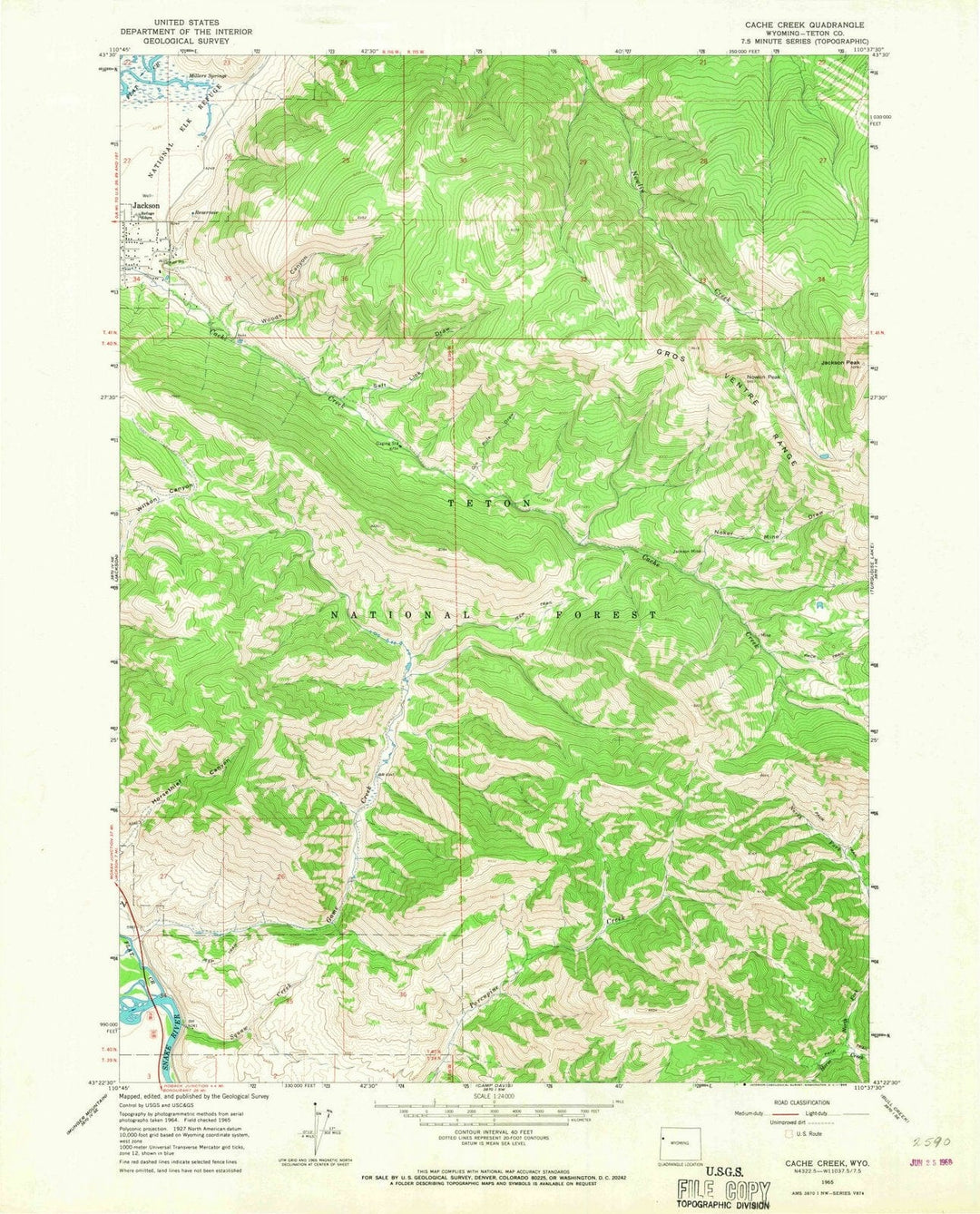 1965 Cache Creek, WY - Wyoming - USGS Topographic Map